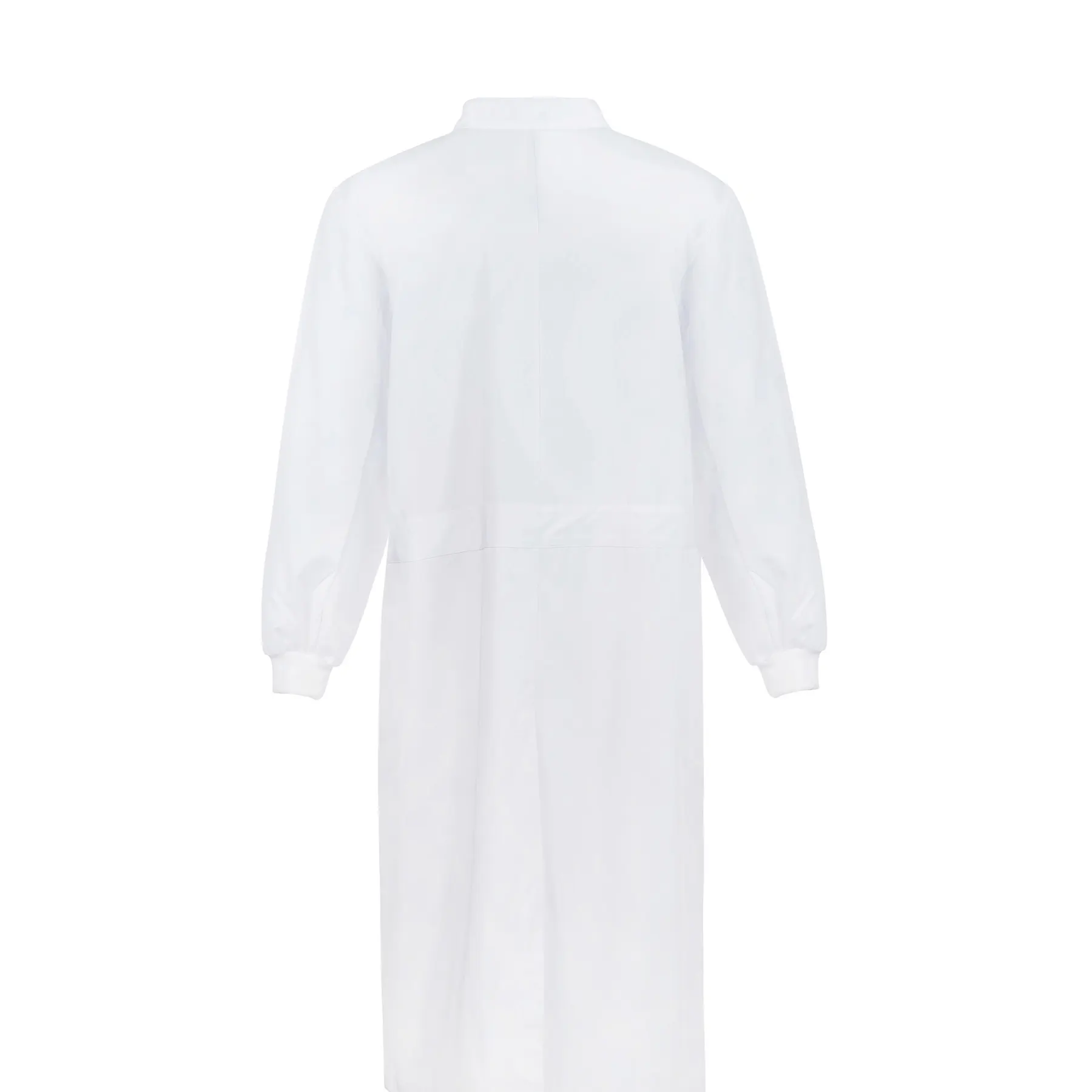 Food Industry Long Length Dustcoat With Mandarin Collar White Front
