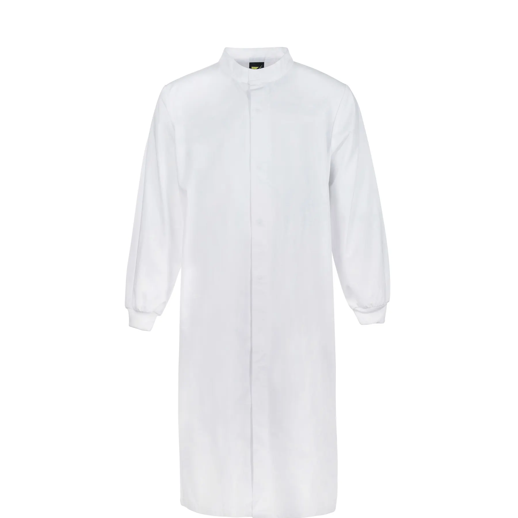 Food Industry Long Length Dustcoat With Mandarin Collar White Front