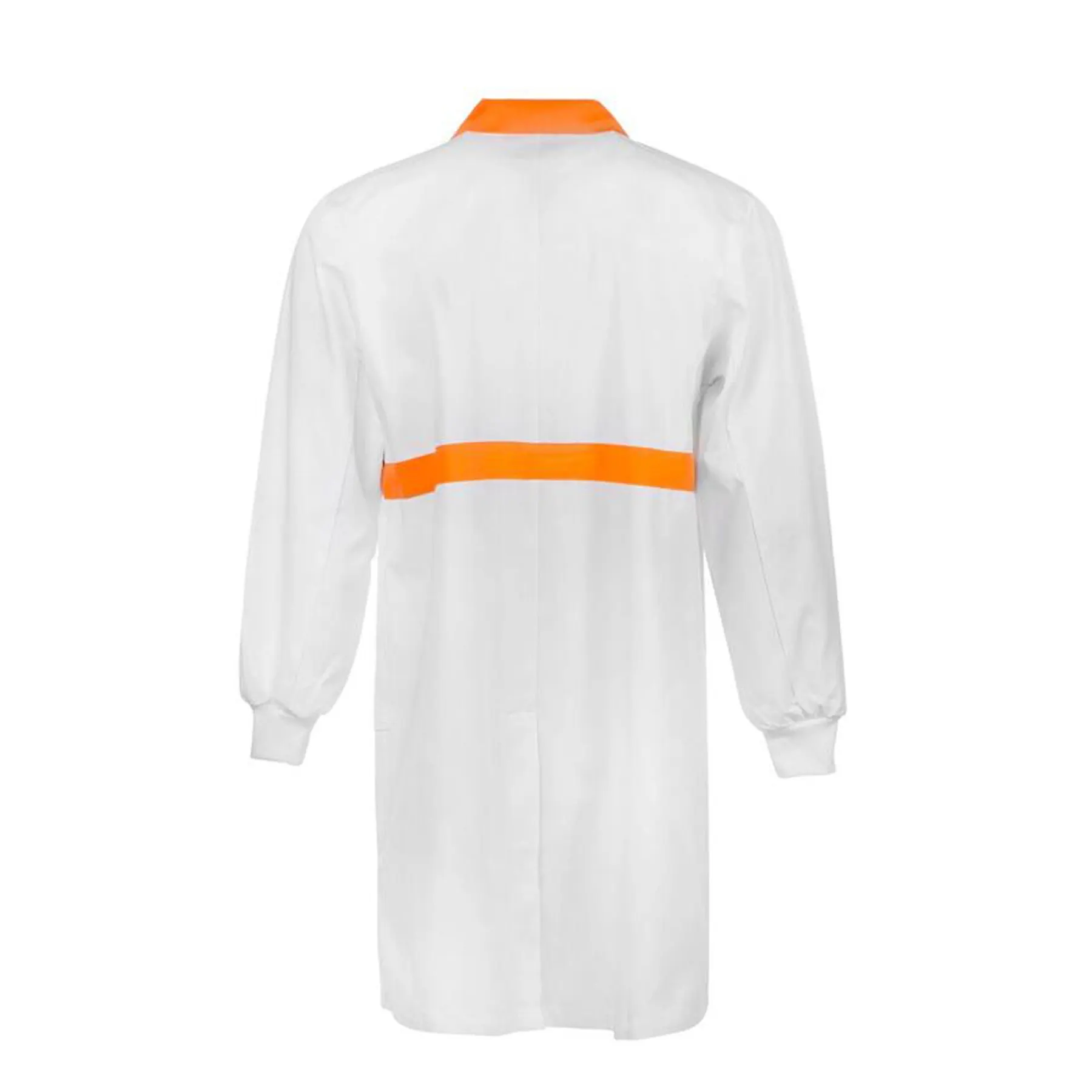 Long Sleeve Food Industry Dustcoat With Contrast Collar, Chestband and Internal Pockets Front