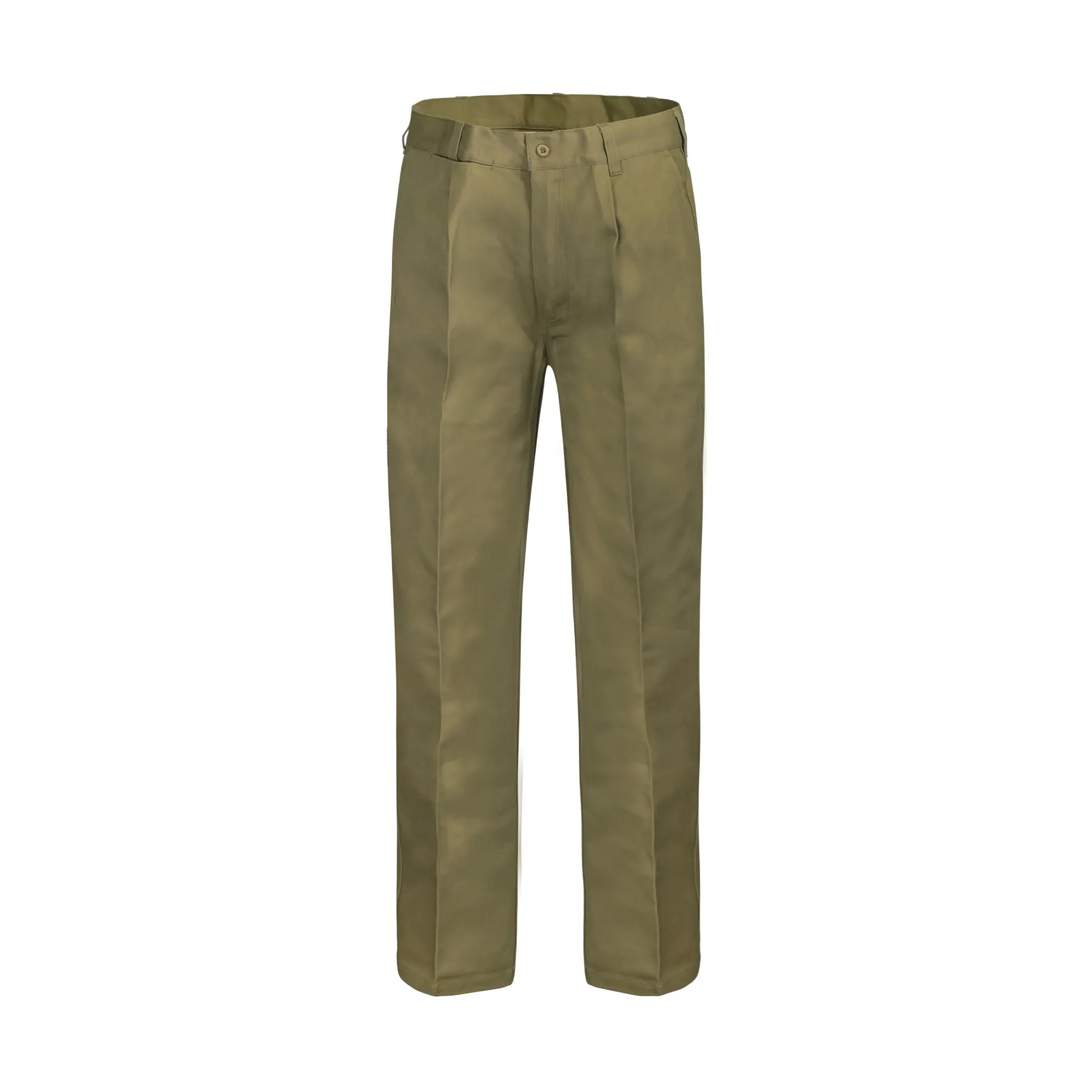 Single Pleat Cotton Pant Khaki Front