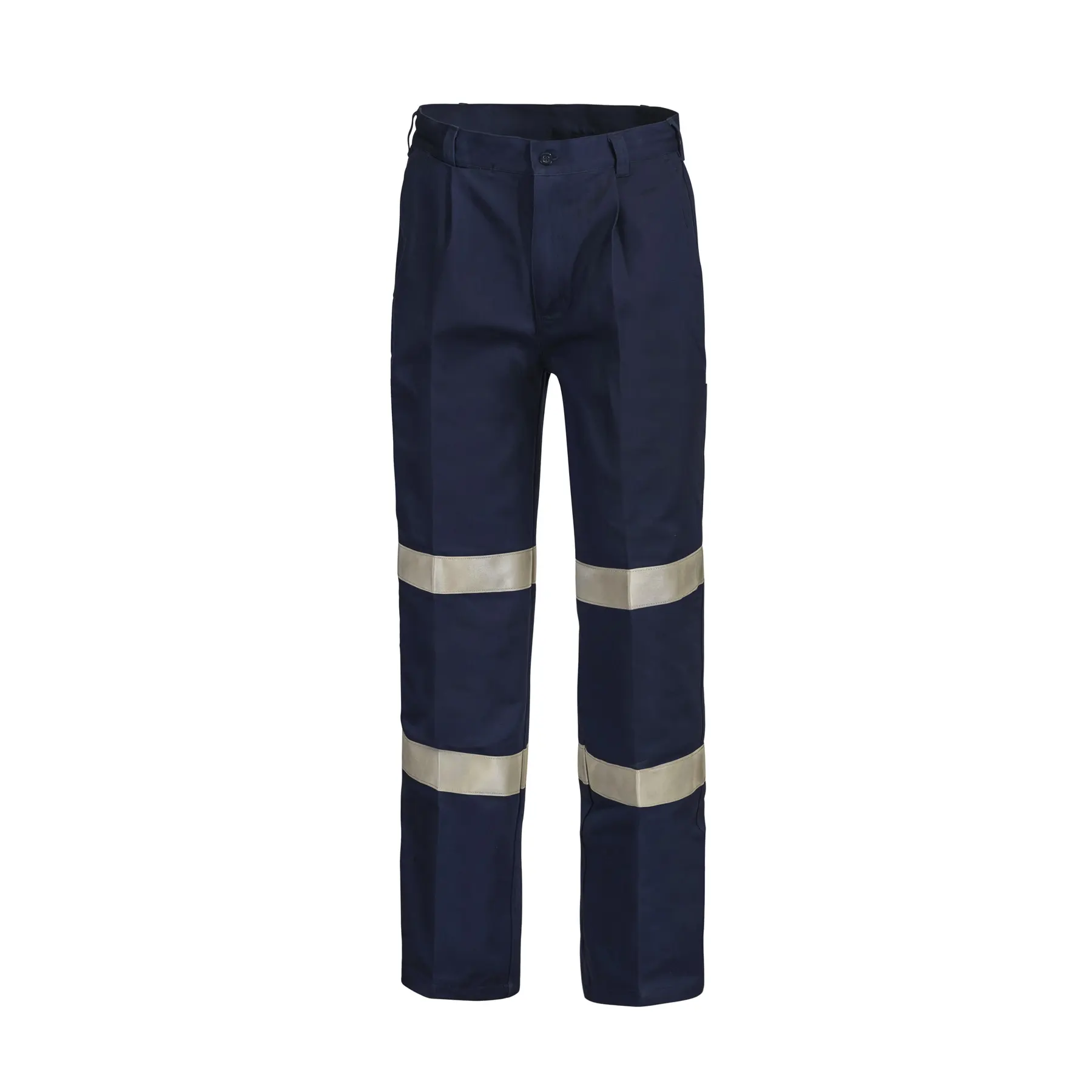 Reflective Single Pleat Cotton Drill Trouser Navy Front