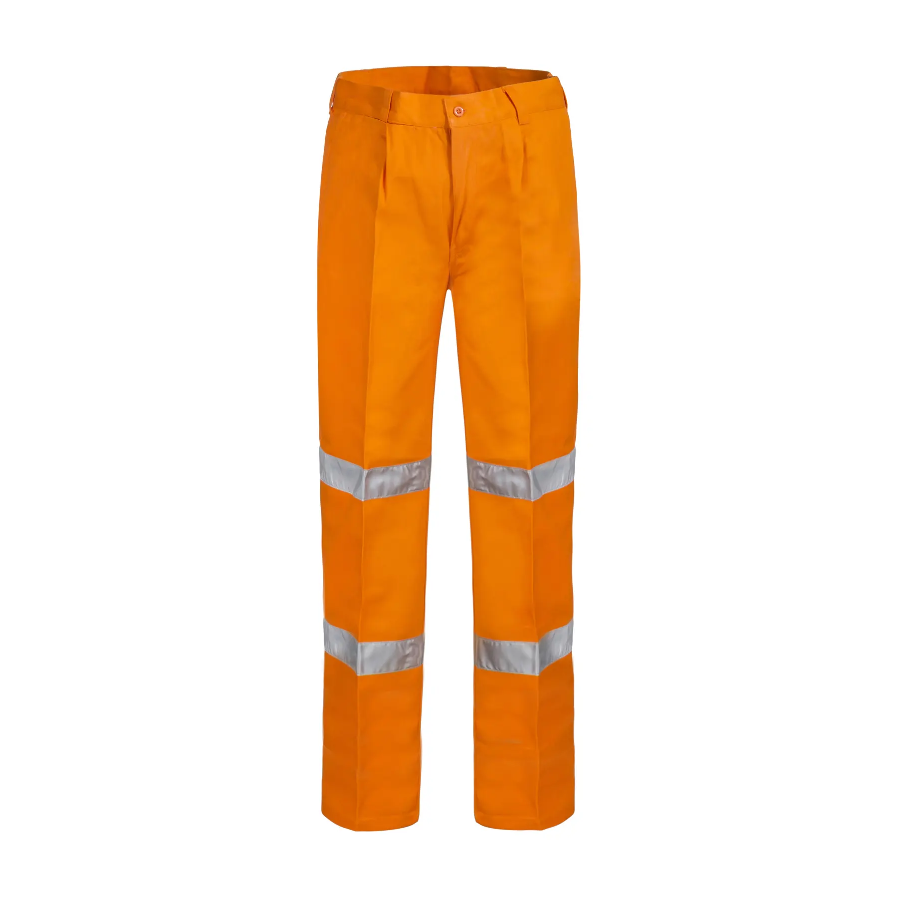 Reflective Single Pleat Cotton Drill Trouser Orange Front