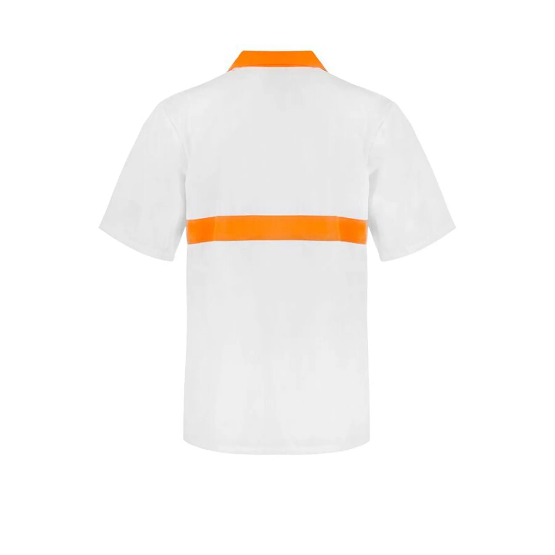 Short Sleeve Food Industry Jacshirt With Contrast Collar and Chestband White Orange Front