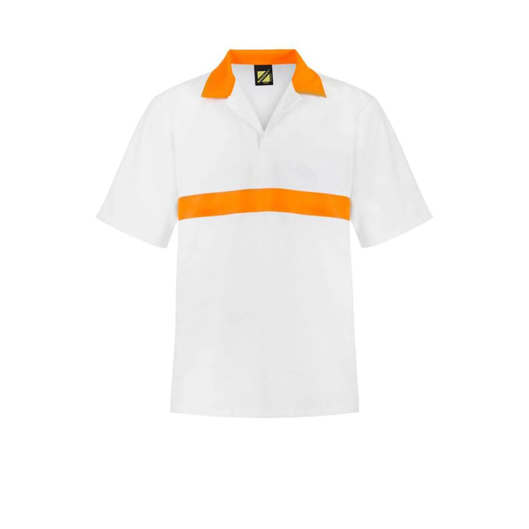 Short Sleeve Food Industry Jacshirt With Contrast Collar and Chestband White Orange Front