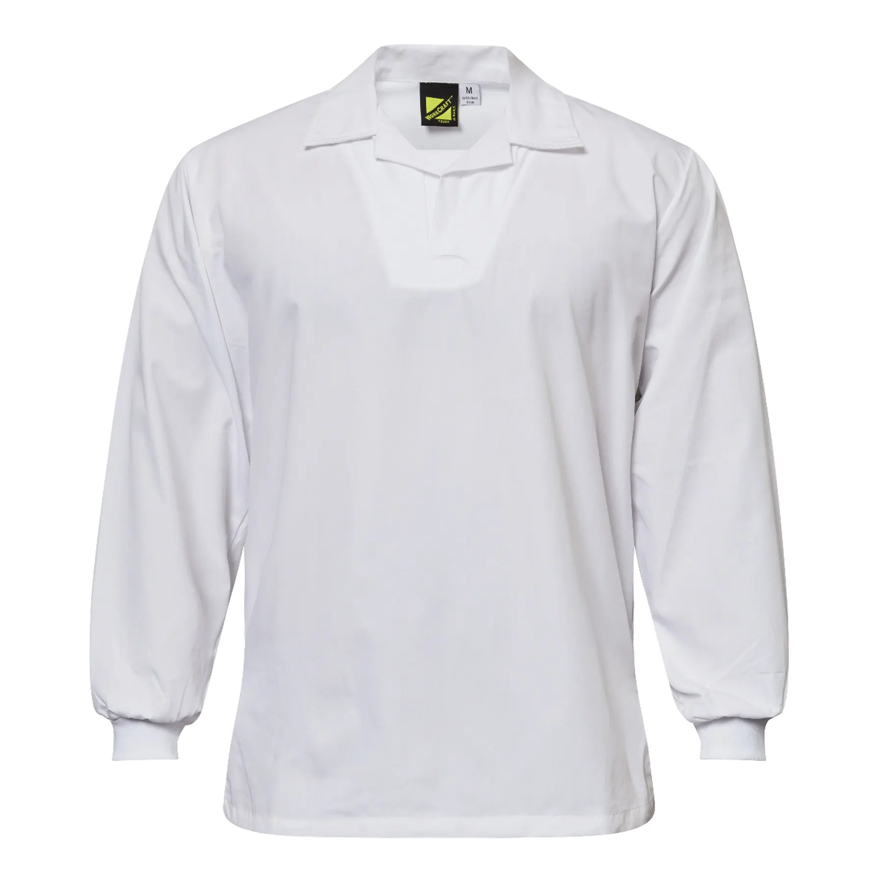 Long Sleeve Food Industry Jacshirt With Modesty Neck Insert White Front