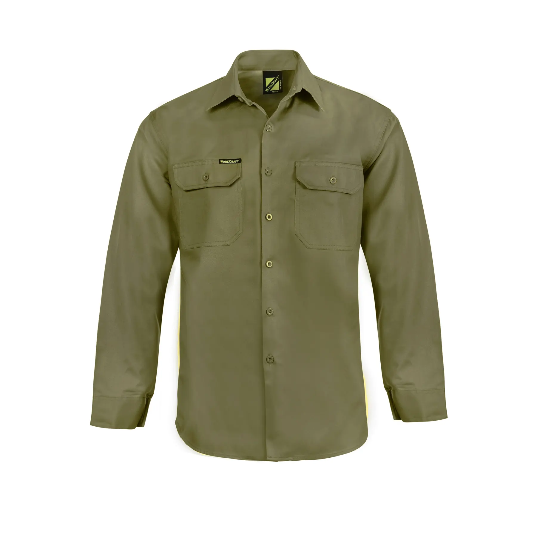 Long Sleeve Cotton Drill Shirt Khaki Front