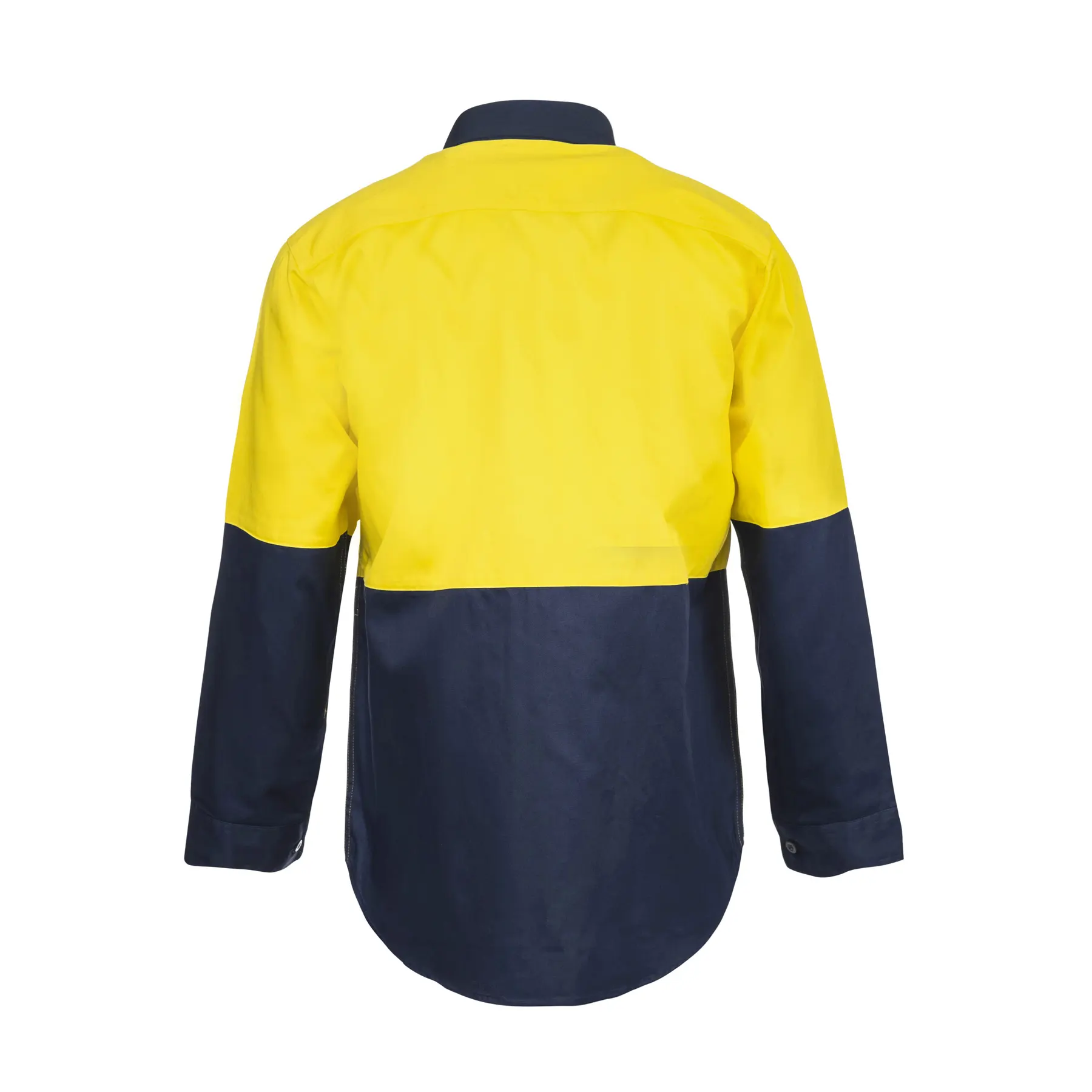 Hi Vis Long Sleeve Cotton Drill Shirt Navy Yellow Front