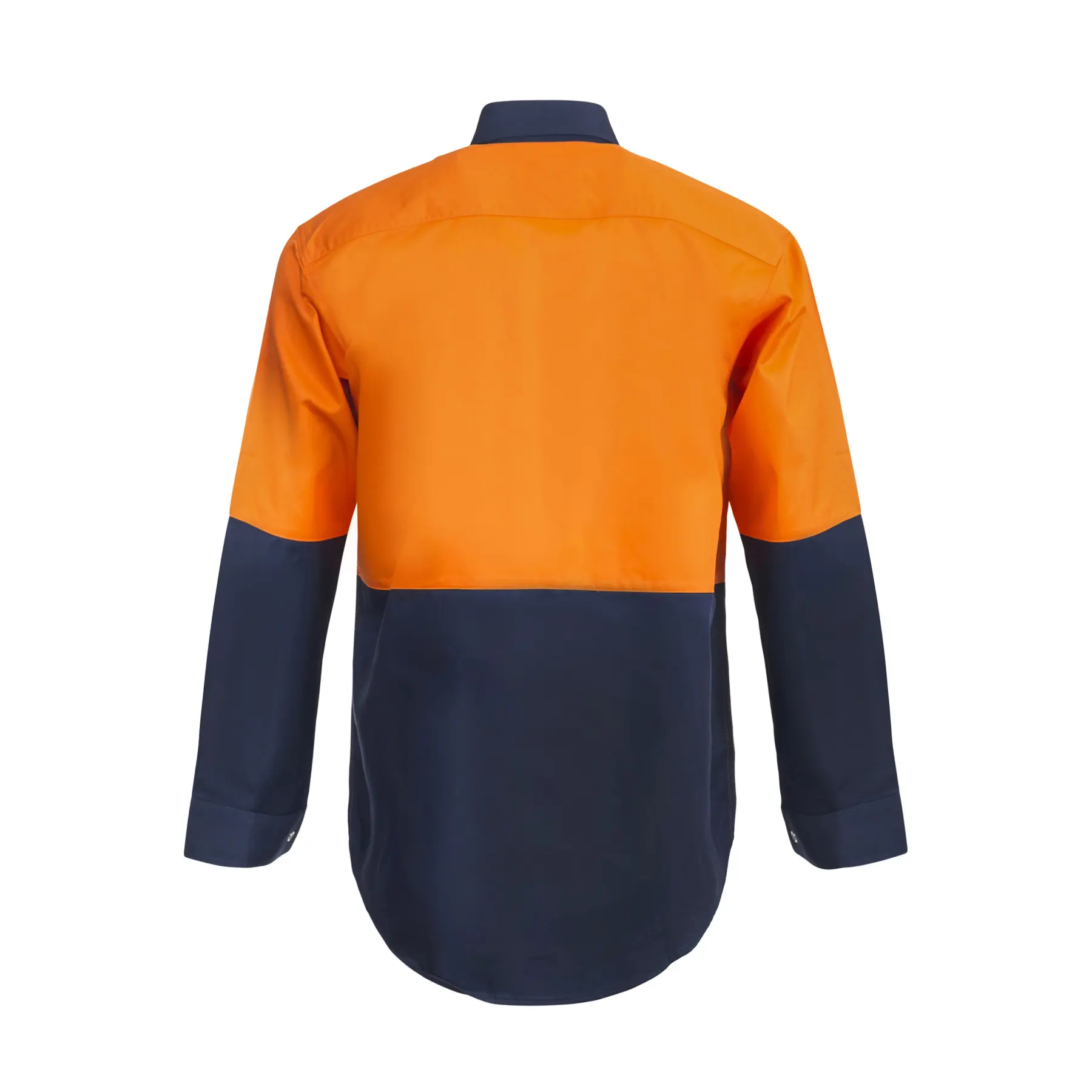 Hi Vis Long Sleeve Cotton Drill Shirt With Press Studs and Spare Sockets Navy Orange Front
