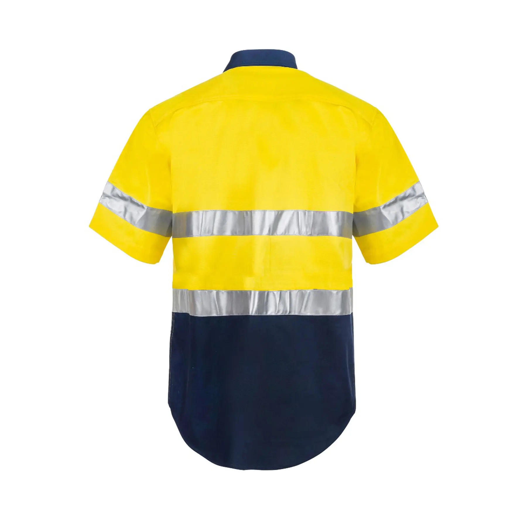 Hi Vis Short Sleeve Cotton Drill Reflective Shirt Navy Yellow Front
