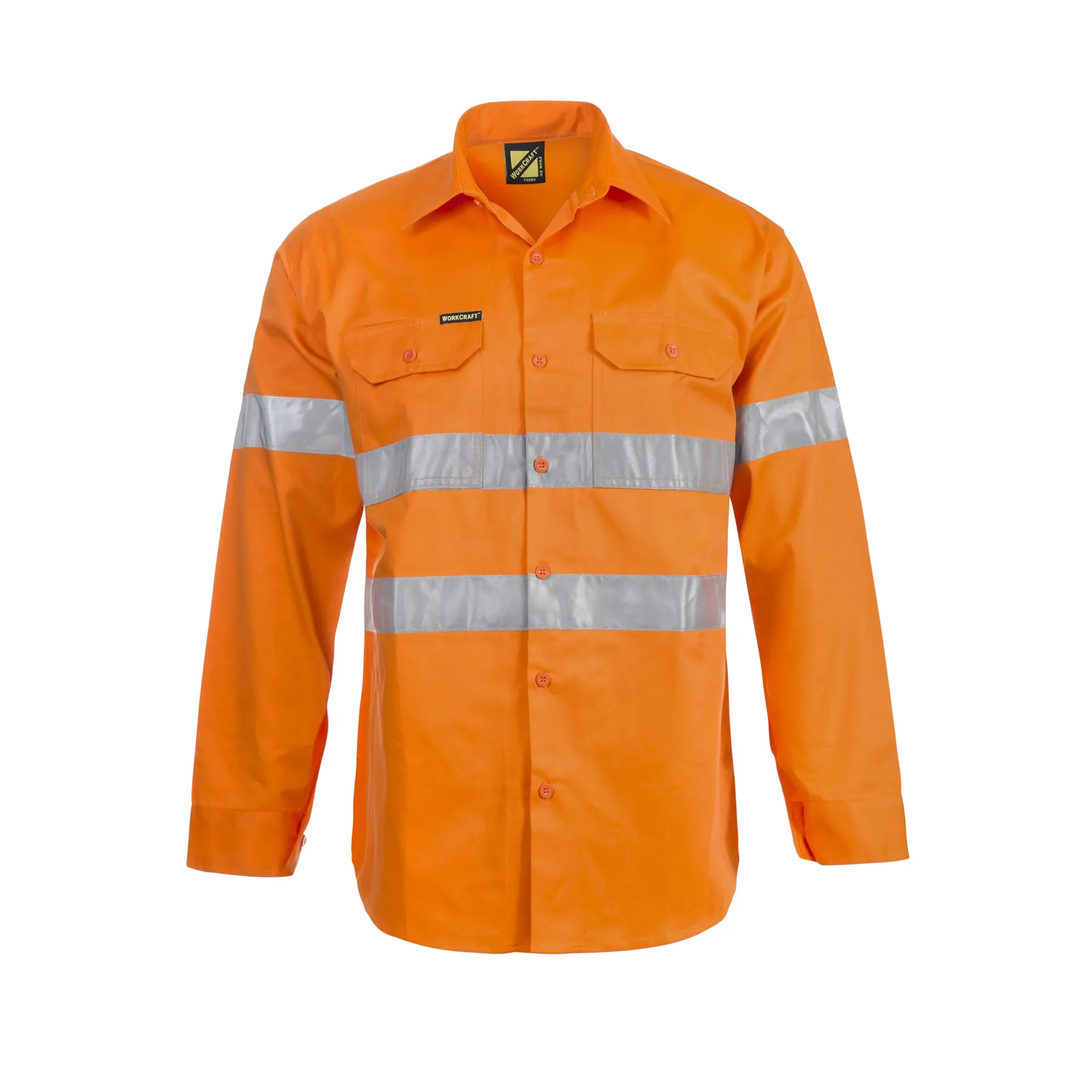 Hi Vis Long Sleeve Reflective Cotton Drill Shirt Orange Front