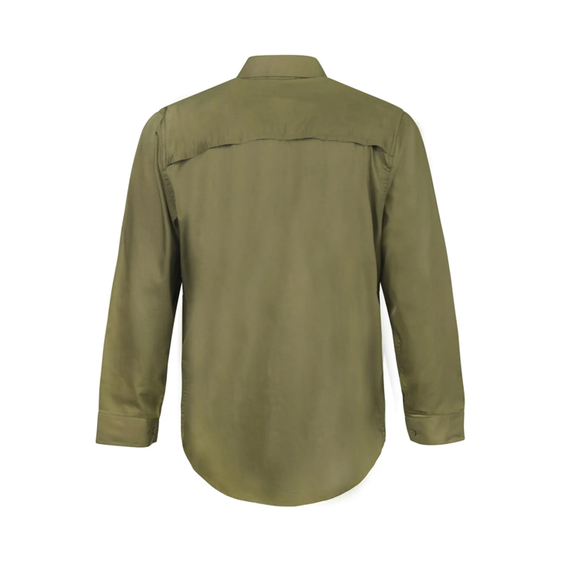 Lightweight Long Sleeve Vented Cotton Drill Shirt Khaki Front