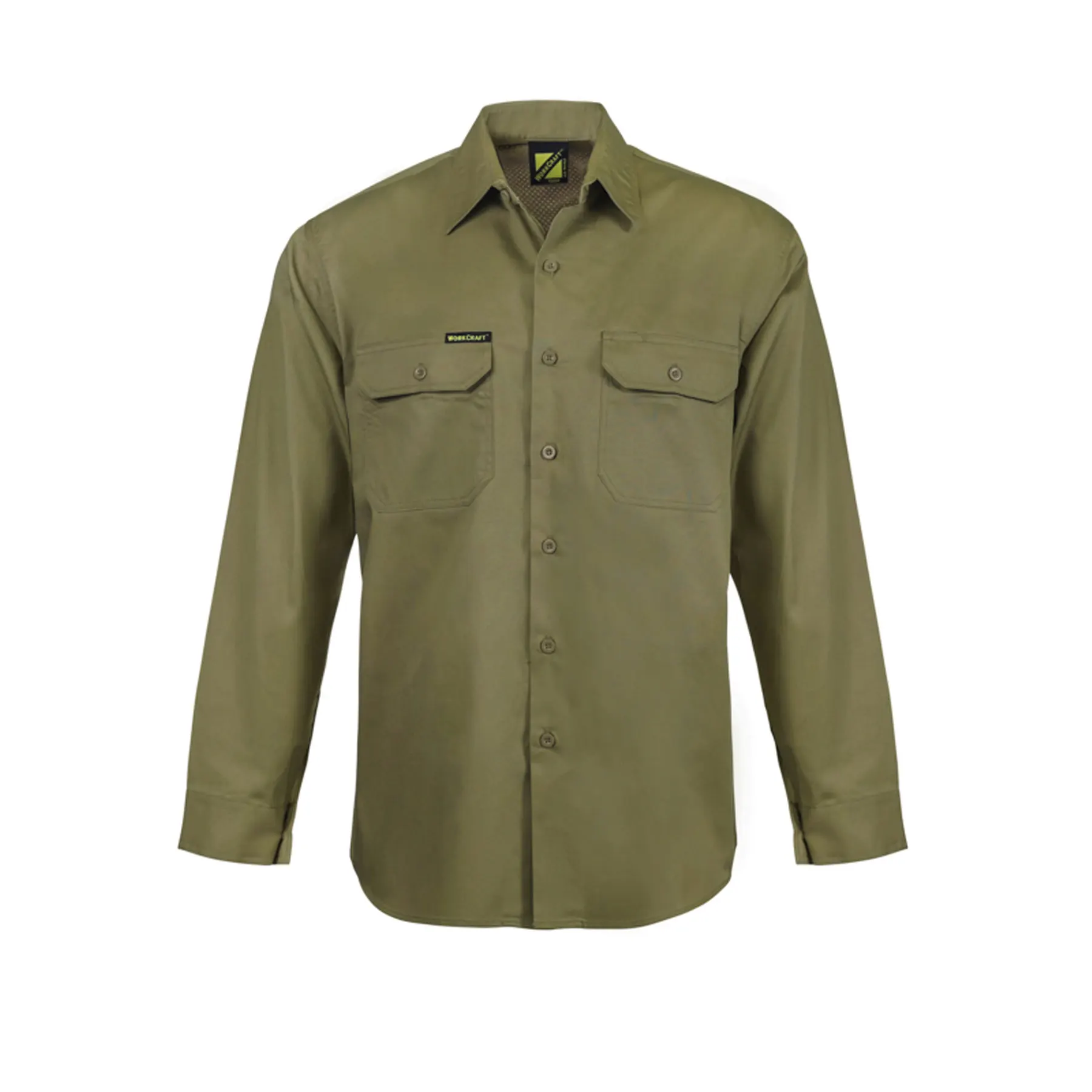 Lightweight Long Sleeve Vented Cotton Drill Shirt Khaki Front