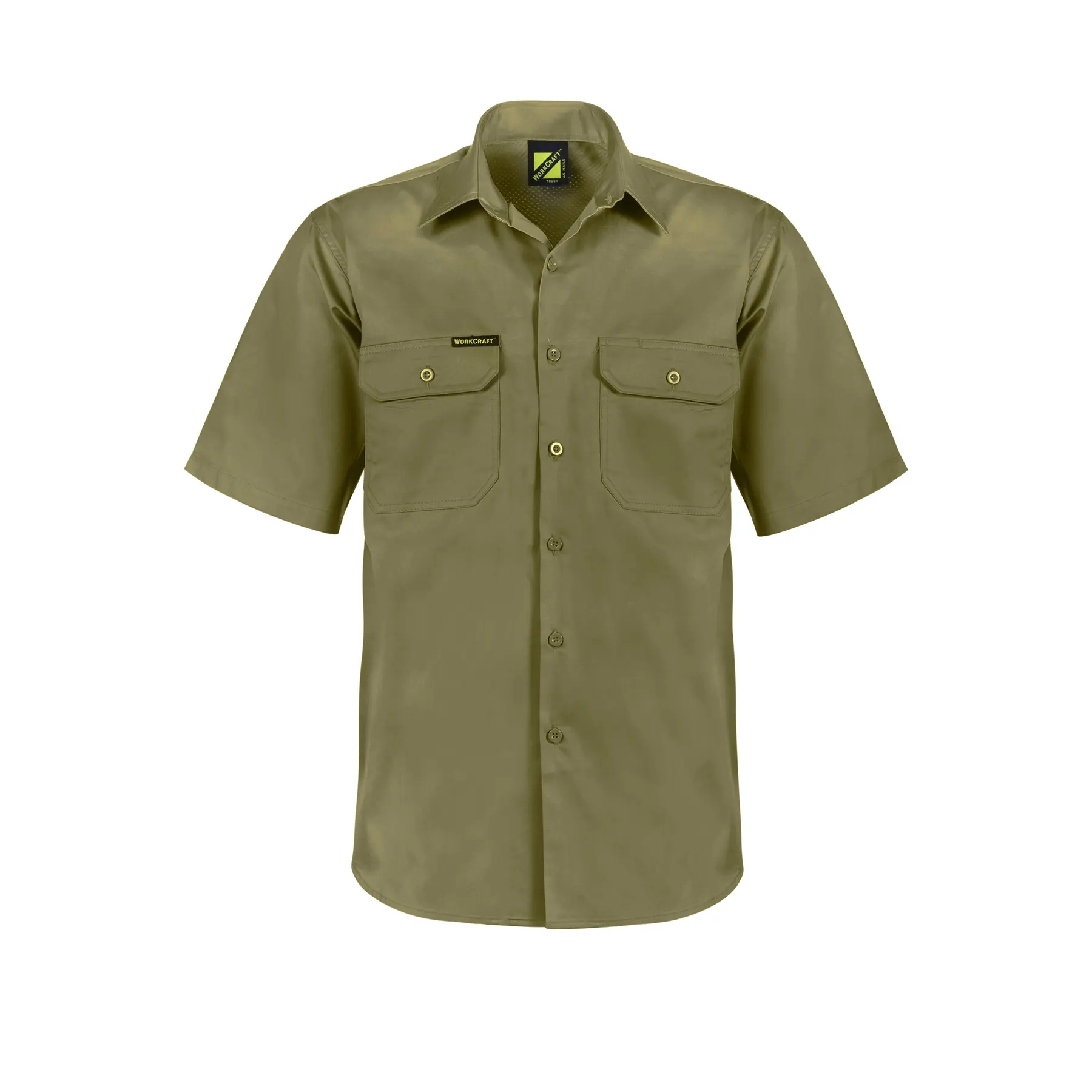 Lightweight Short Sleeve Vented Cotton Drill Shirt Khaki Front