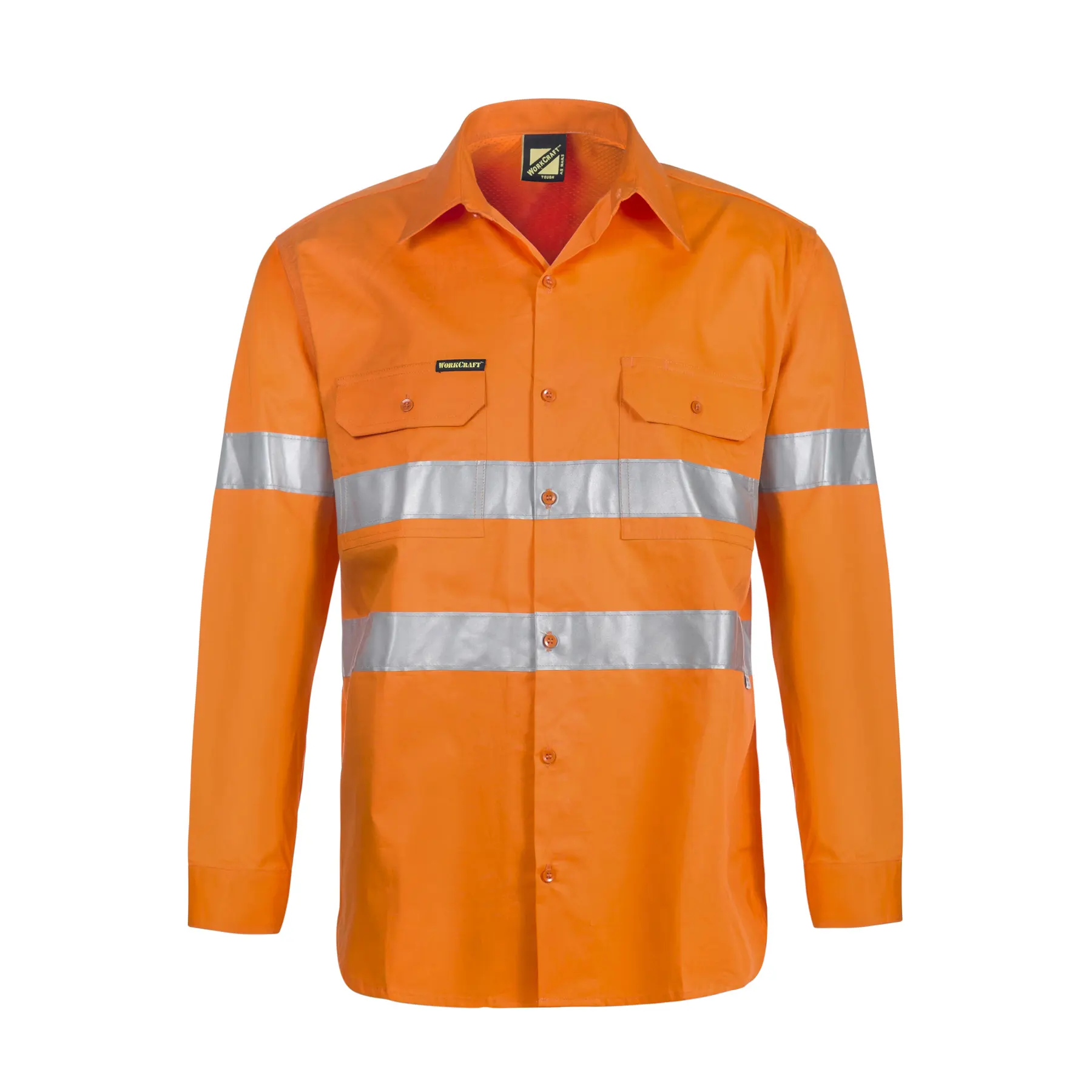Lightweight Hi Vis Long Sleeve Vented Cotton Drill Reflective Shirt Orange Front