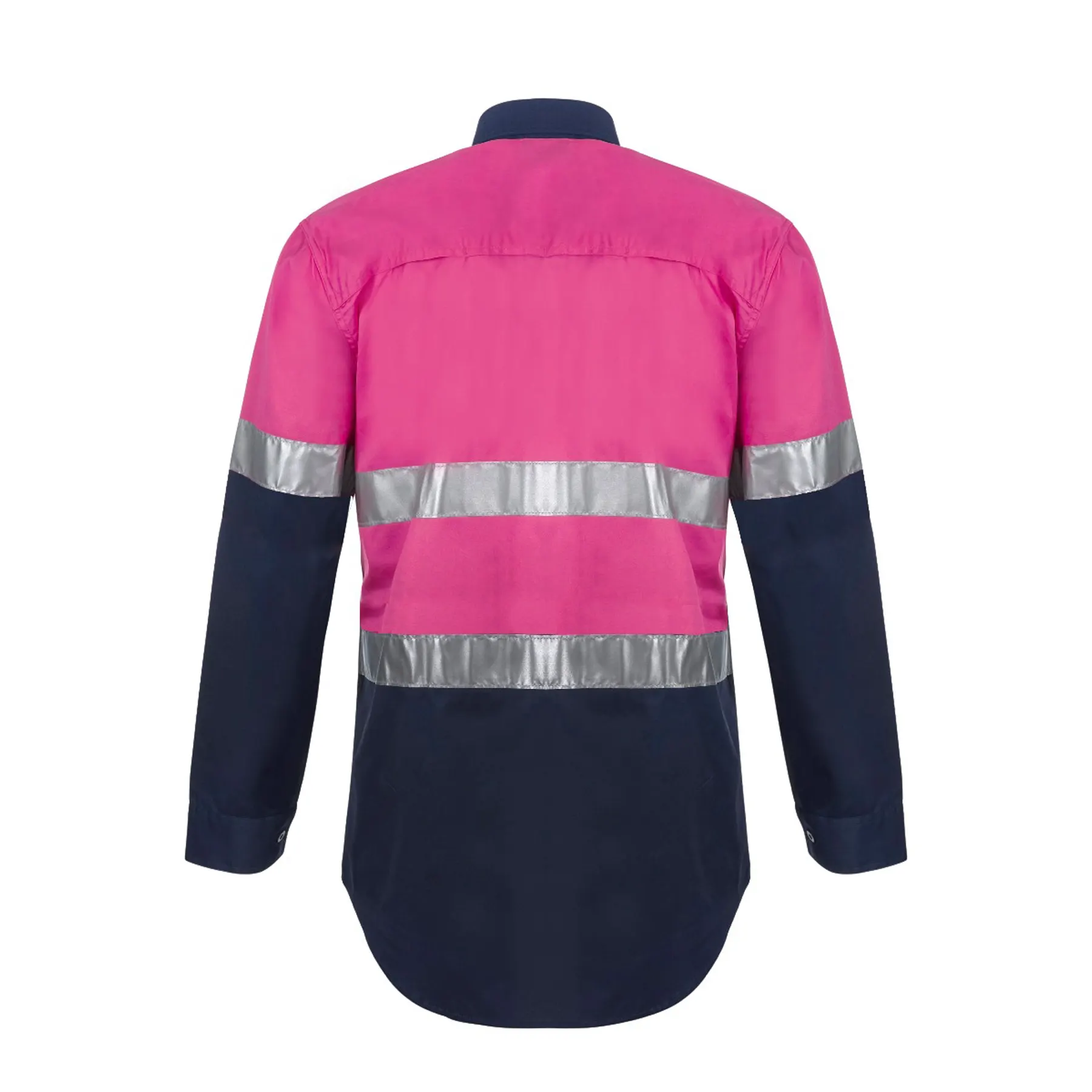 Lightweight Long Sleeve Vented Cotton Drill Reflective Shirt - Night Use Only Navy Pink Front