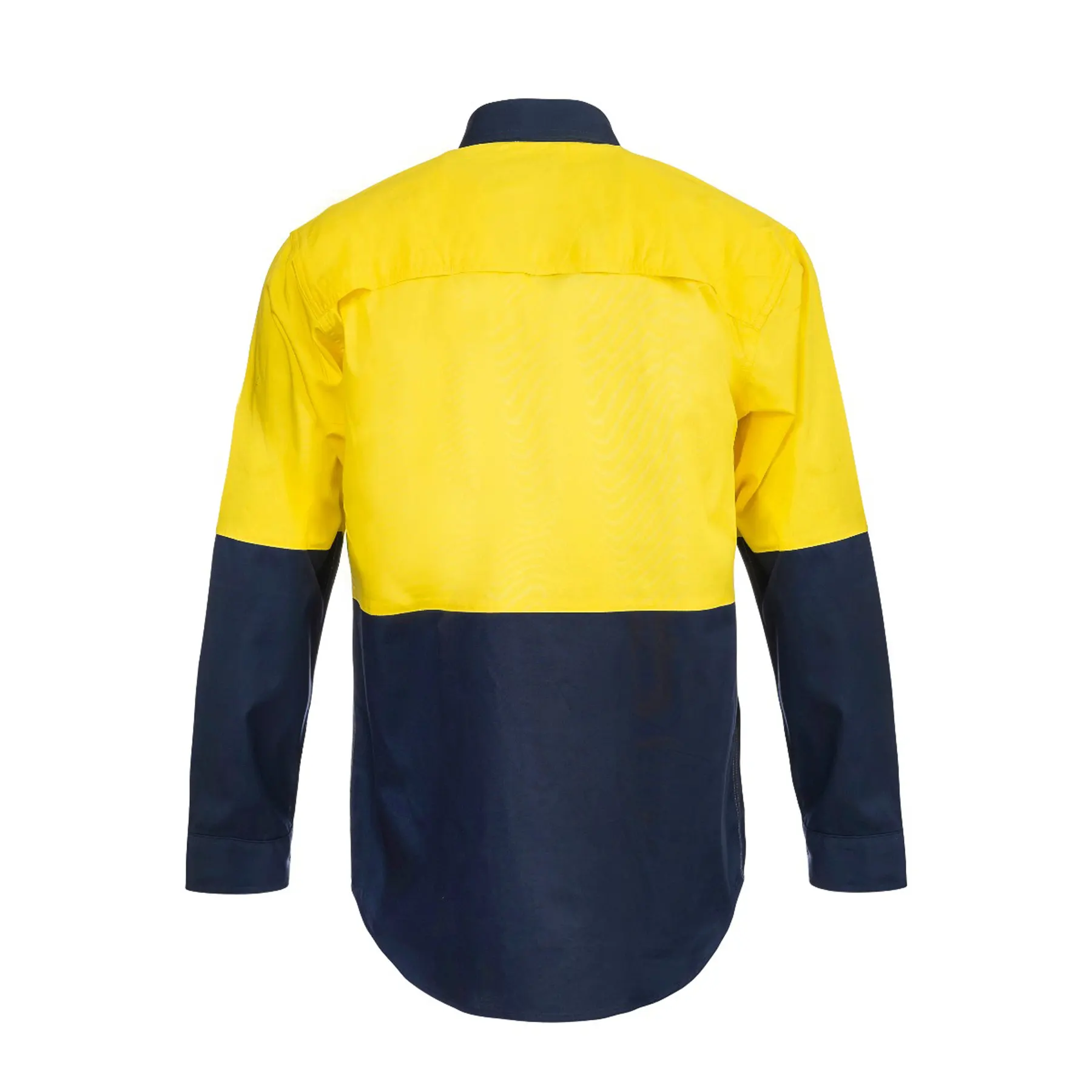 Lightweight Hi Vis Long Sleeve Vented Cotton Drill Shirt Navy Yellow Front