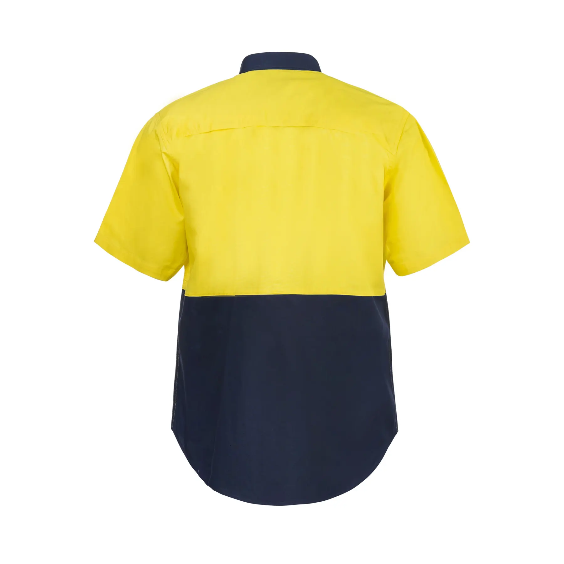 Lightweight Hi Vis Short Sleeve Vented Cotton Drill Shirt Navy Yellow Front