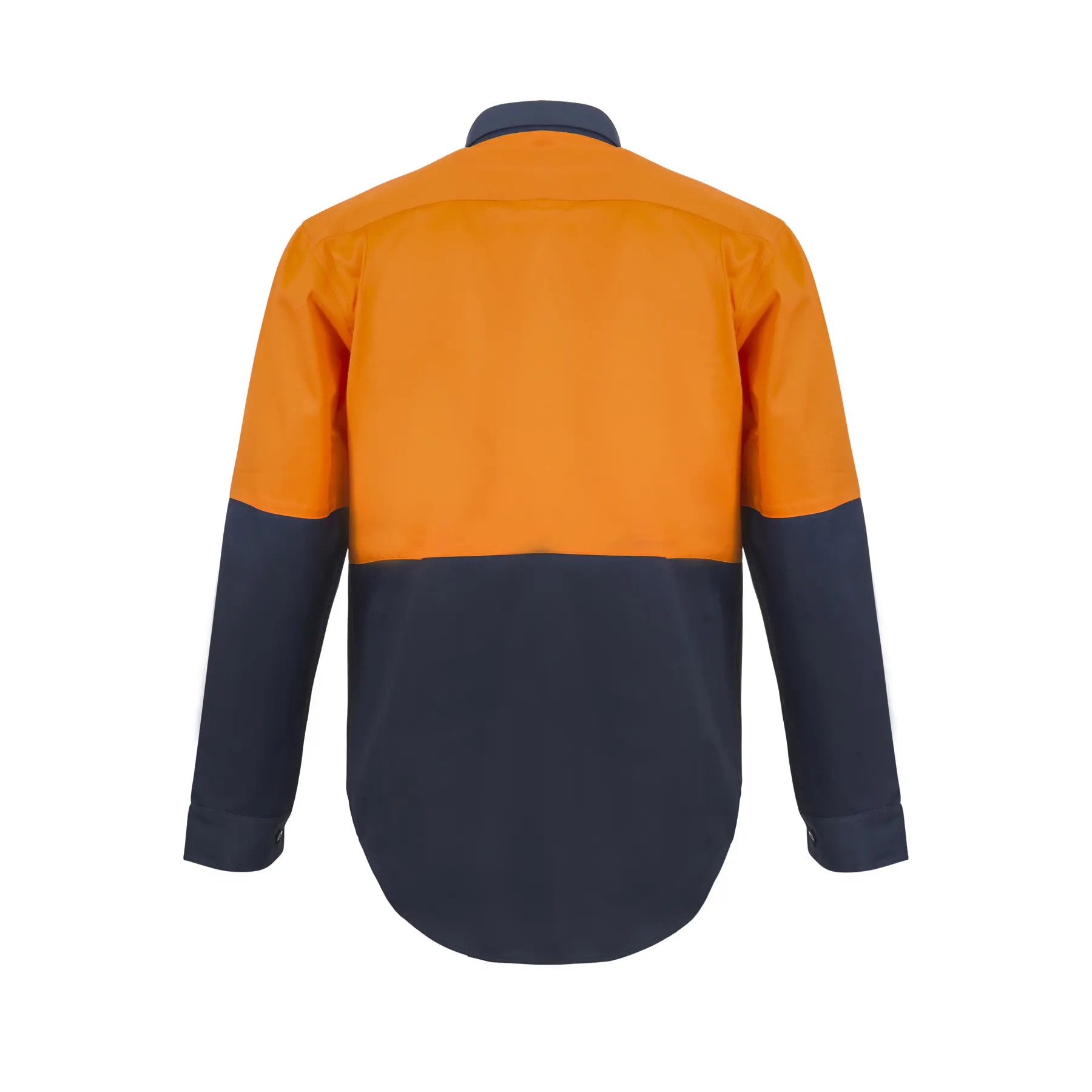 Hi Vis Closed Front Cotton Drill Shirt With Semi Gusset Sleeves Navy Orange Front