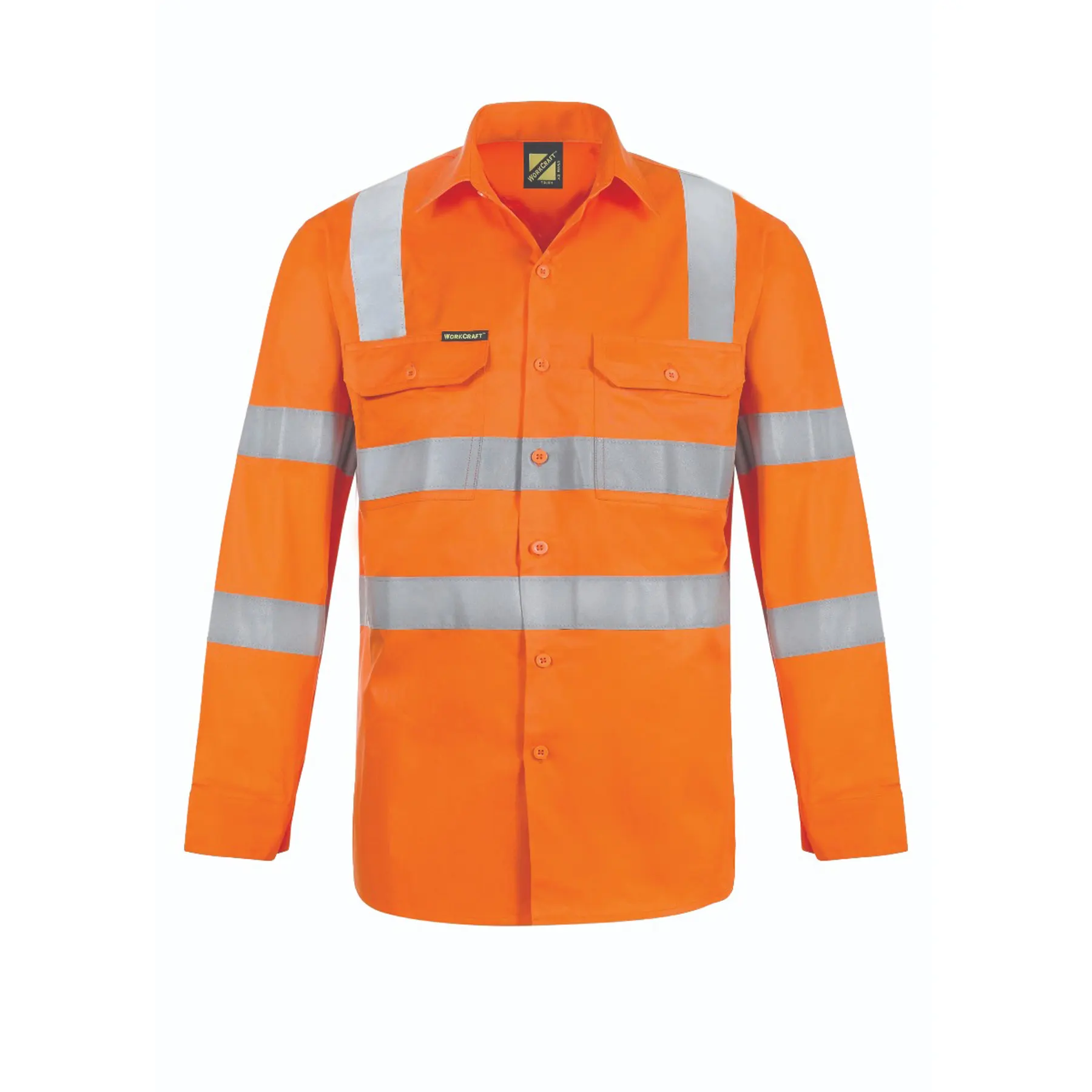 Lightweight Hi Vis Vented Cotton Drill Reflective Shirt With Semi Gusset Sleeves - Vic Rail Compliant Orange Front