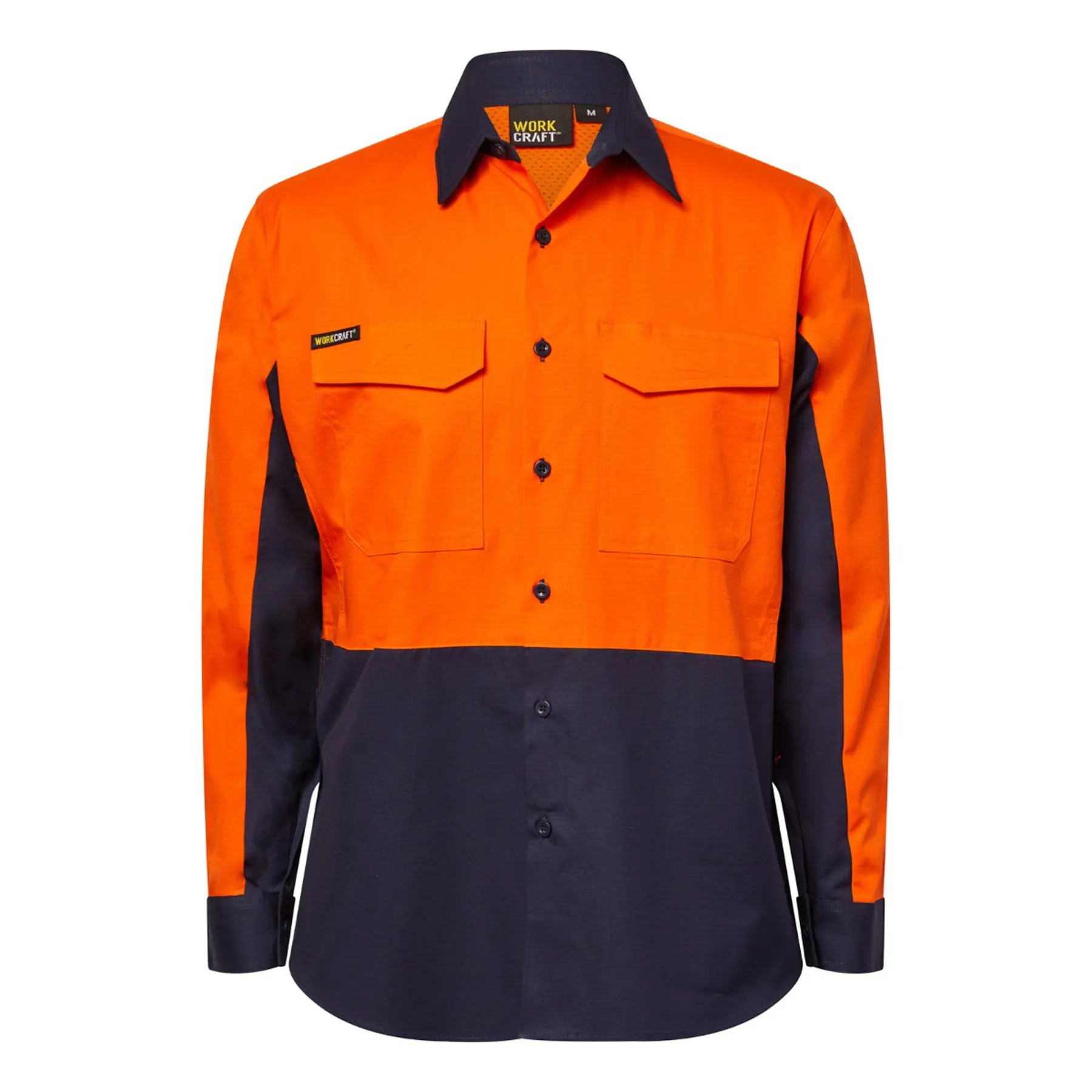 Hi Vis Long Sleeve Vented Ripstop Shirt Navy Orange Front