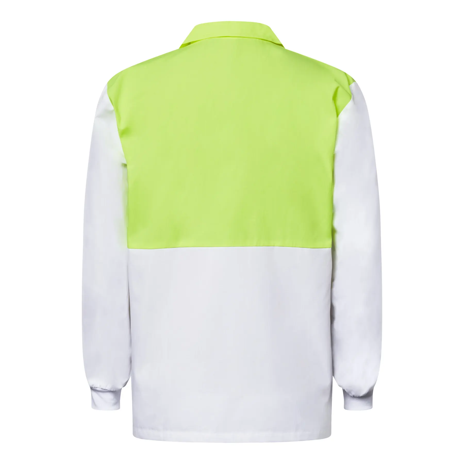 Long Sleeve Food Industry Jacshirt With Modesty Insert White Dayglow Yellow Back