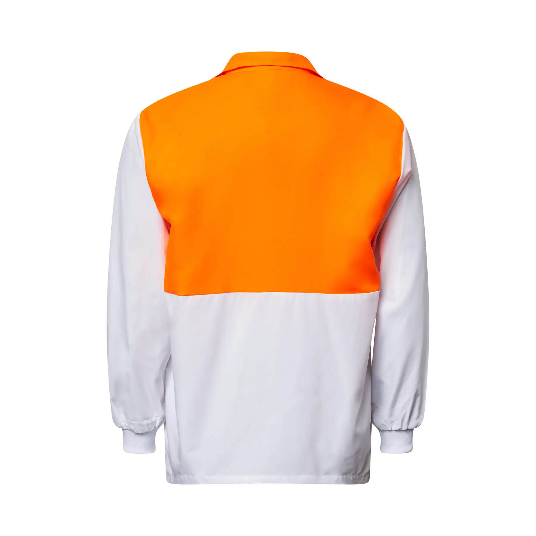 Long Sleeve Food Industry Jacshirt With Modesty Insert White Orange Front