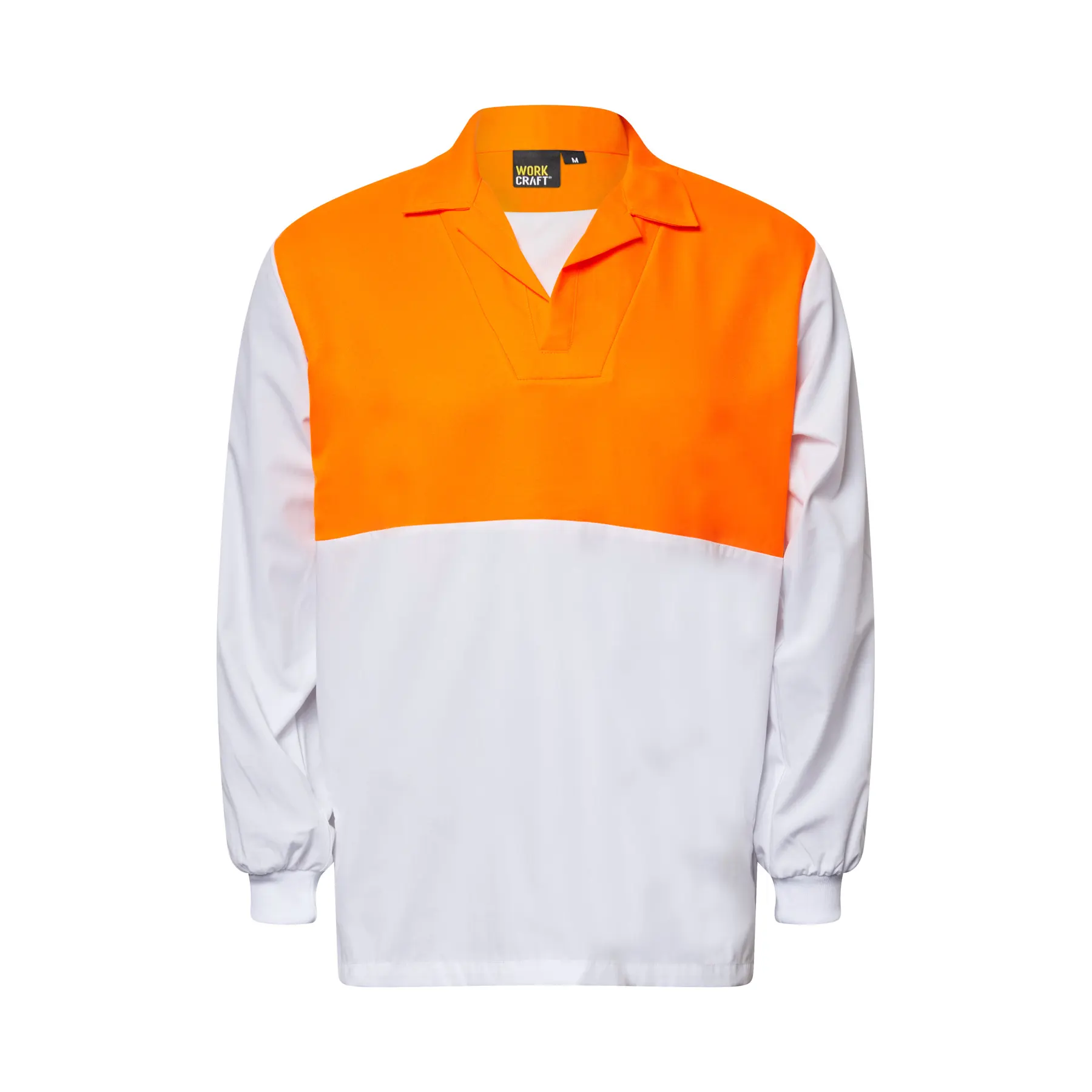 Long Sleeve Food Industry Jacshirt With Modesty Insert White Orange Front