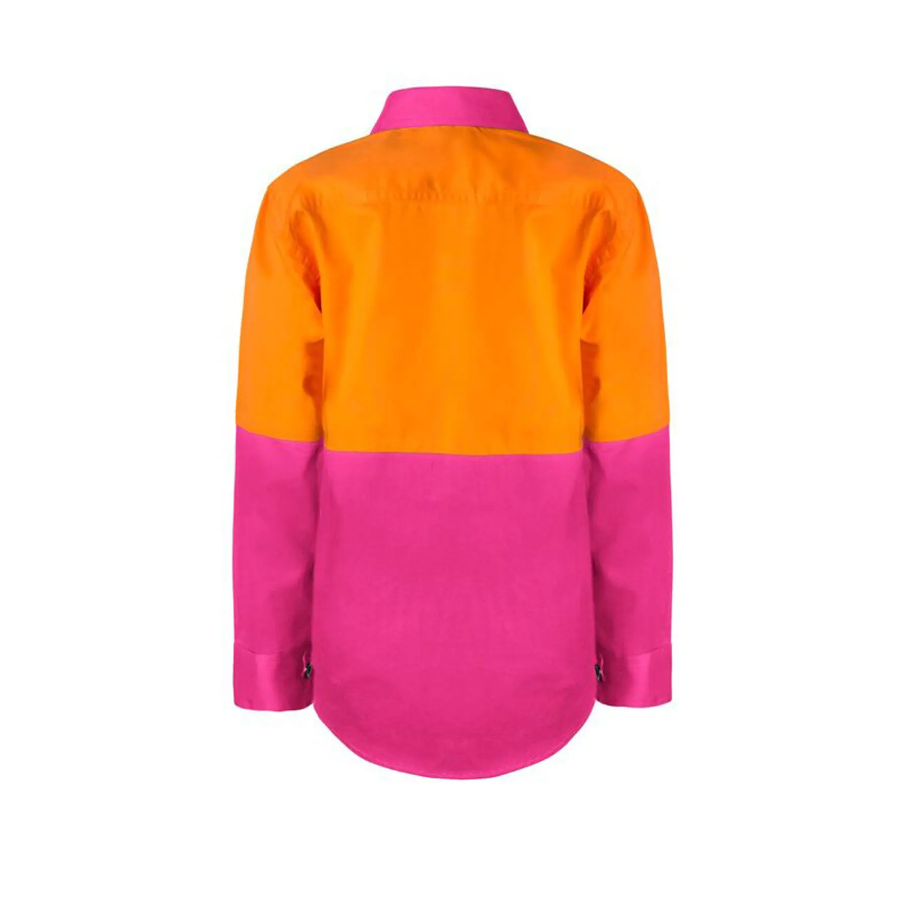Kids Lightweight Hi Vis Long Sleeve Cotton Drill Shirt Pink Orange Front