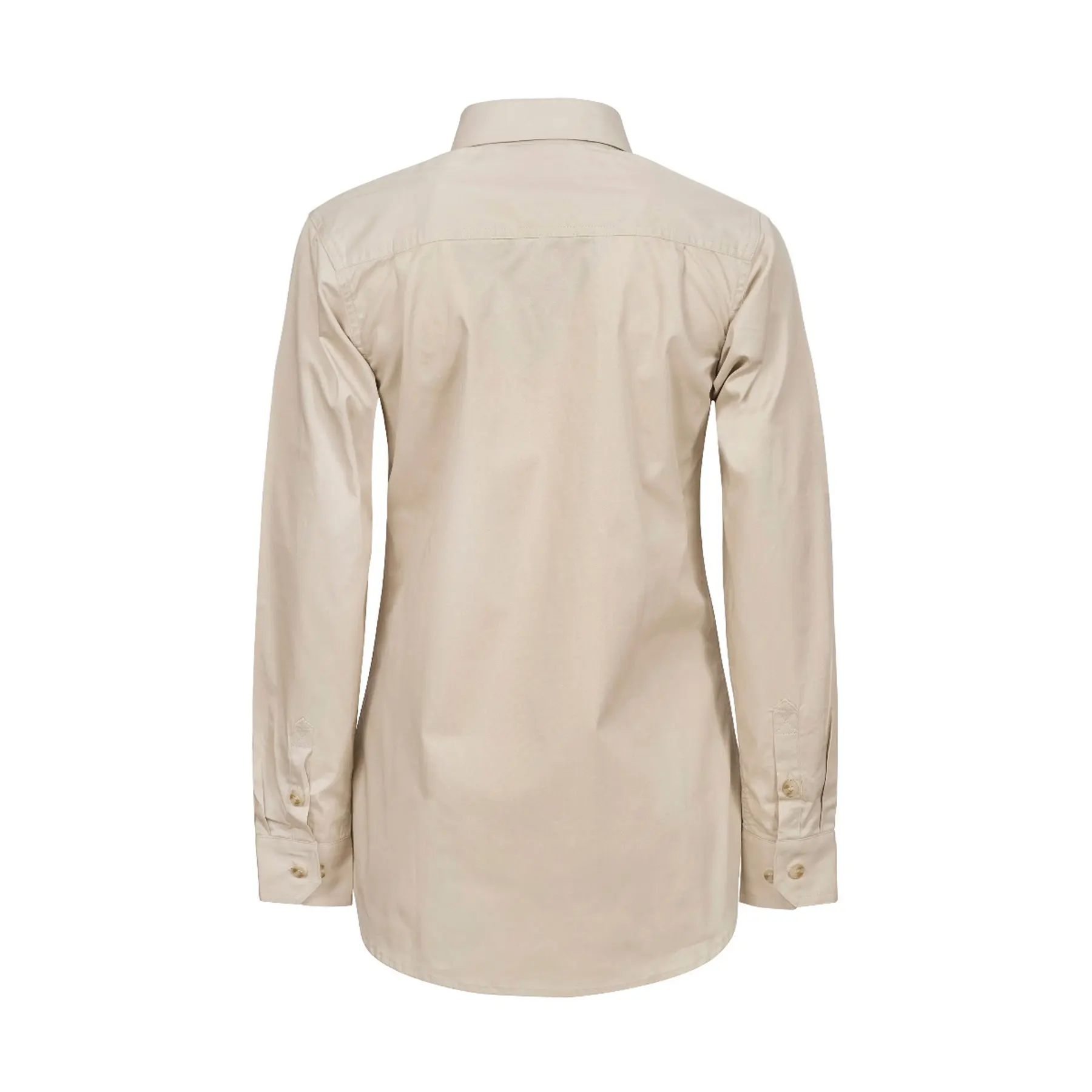 Ladies Lightweight Long Sleeve Closed Front Cotton Drill Shirt Cream Front