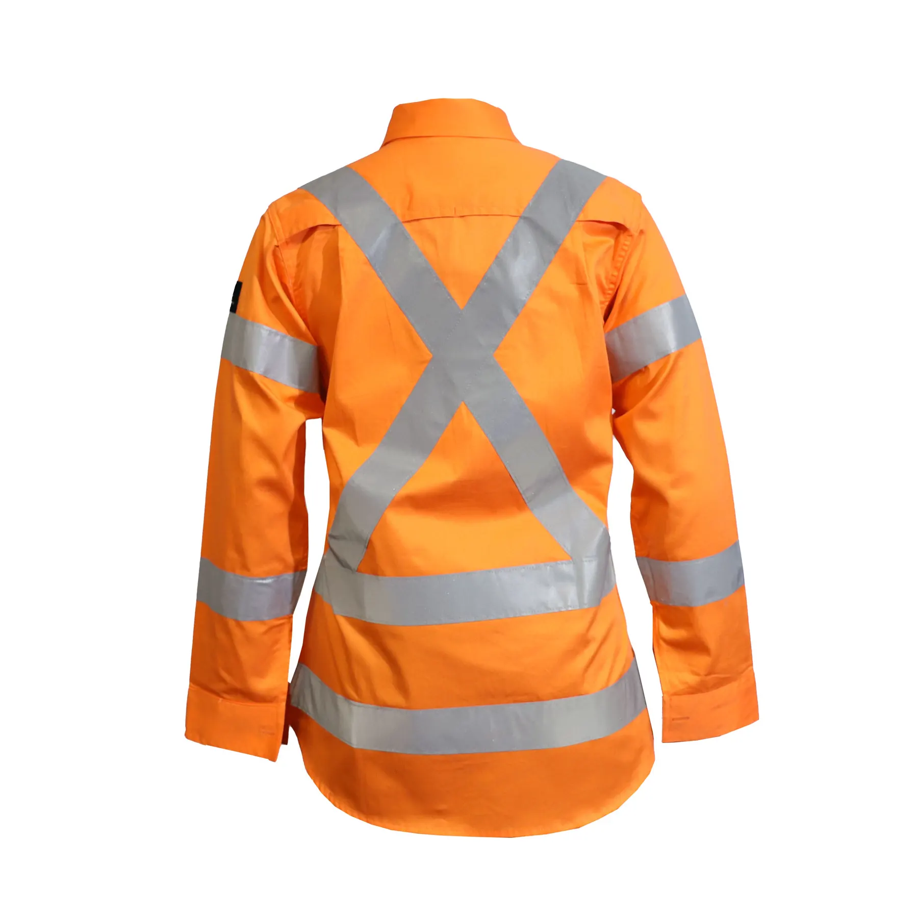 Ladies Lightweight Hi Vis Long SLeeve Vented Reflective Shirt With X Pattern - NSW Rail Compliant Safety Orange Front