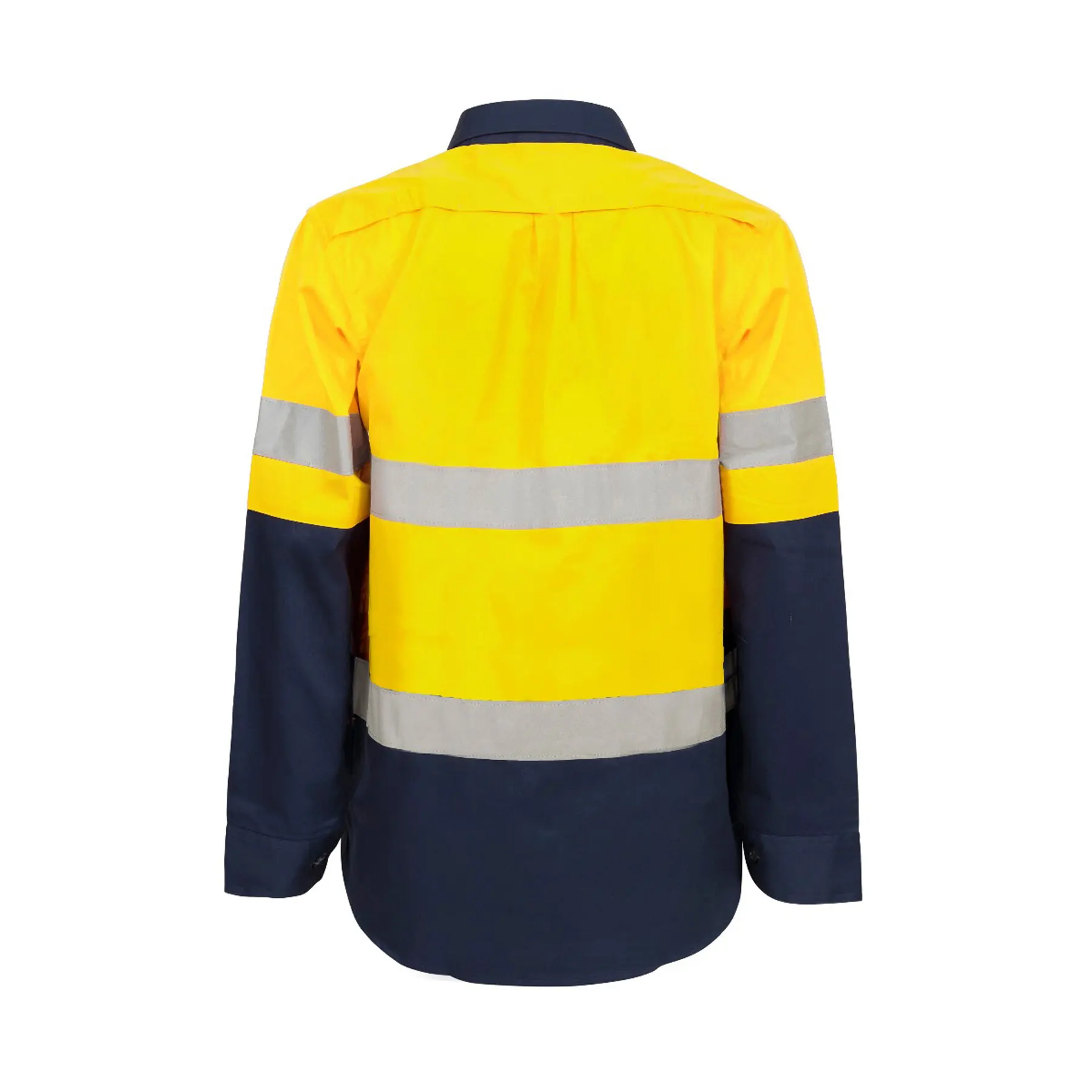 Maternity Lightweight Hi Vis Long Sleeve Vented Reflective Cotton Drill Shirt Navy Yellow Front