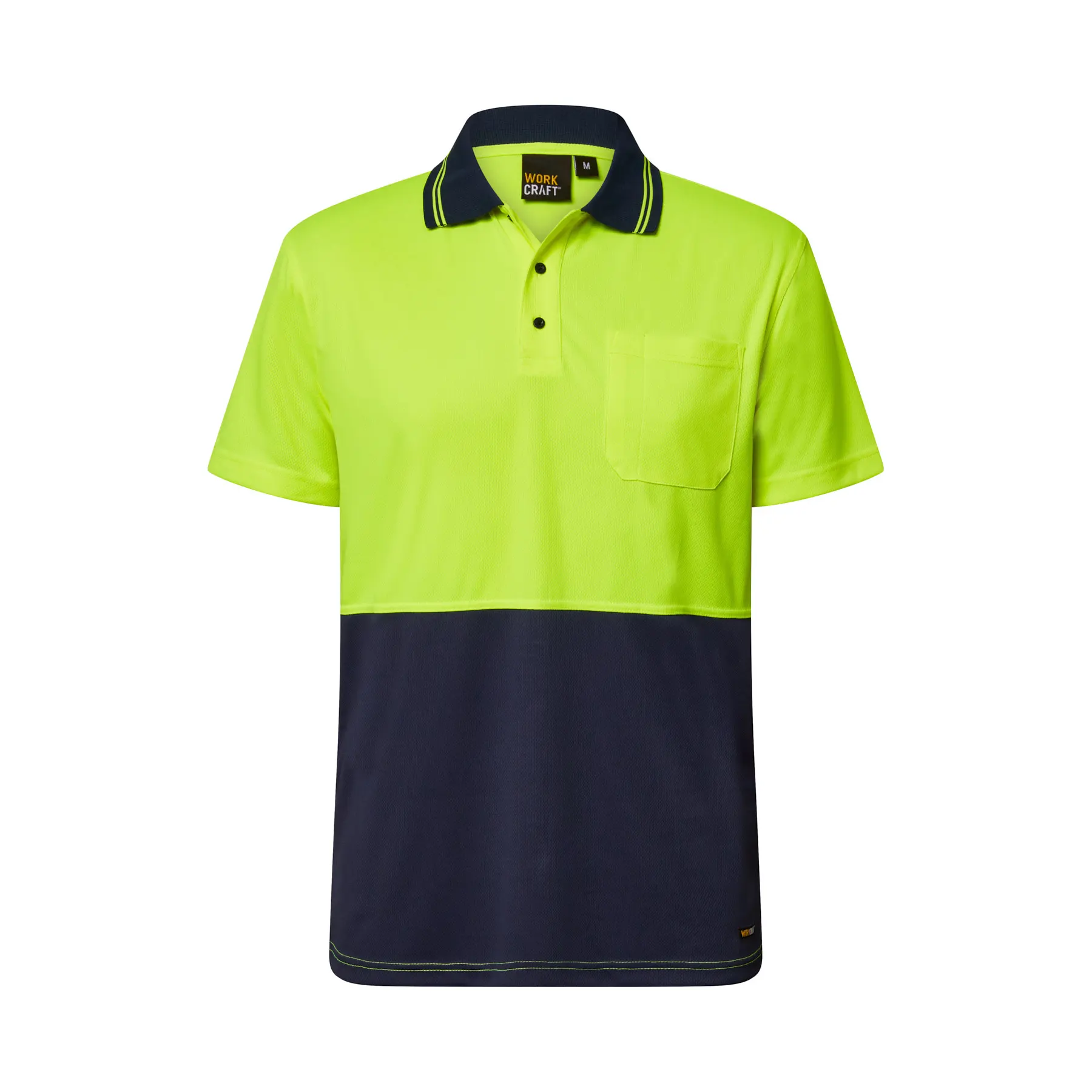 Hi Vis Short Sleeve Micromesh Polo With Pocket Navy Yellow Front