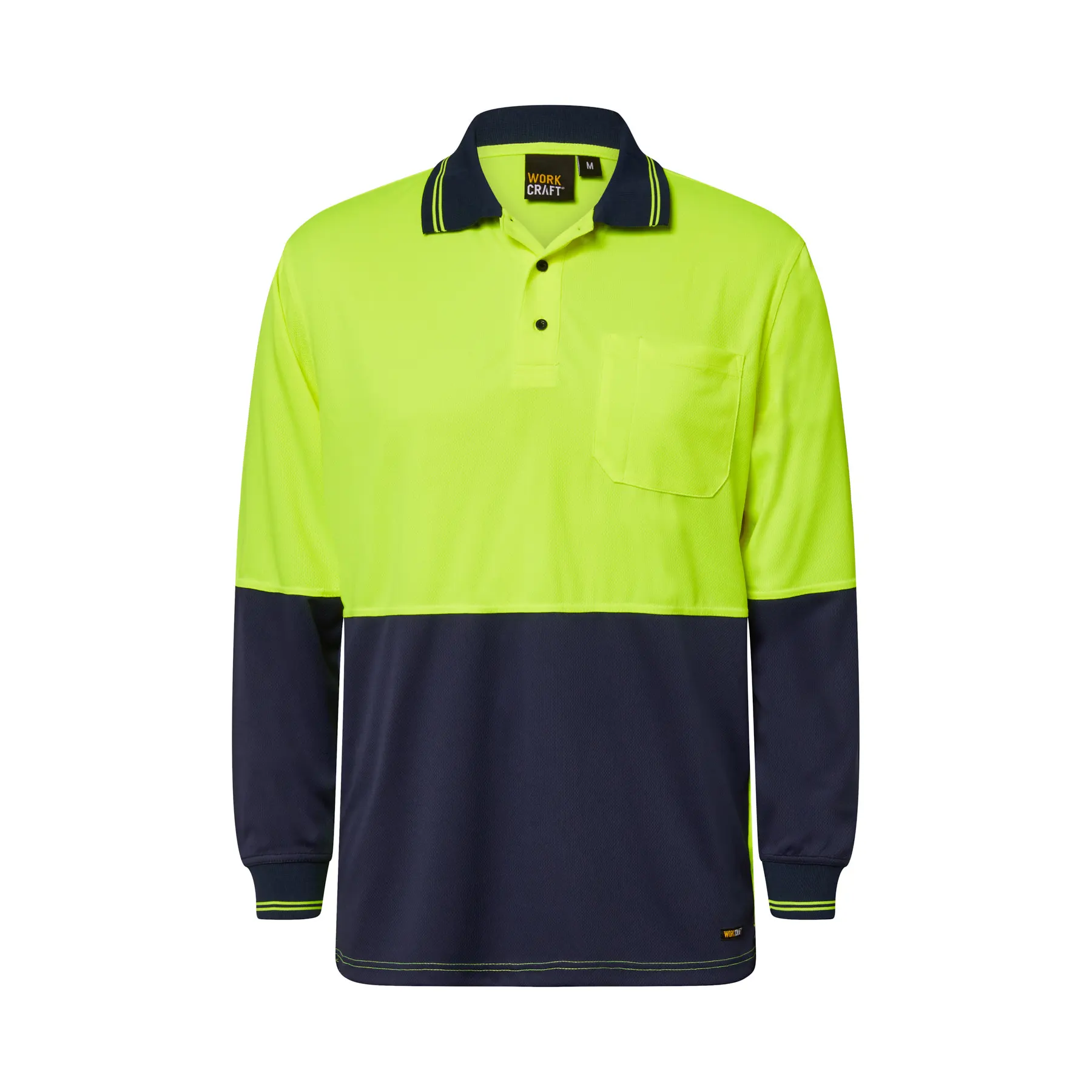 Hi Vis Long Sleeve Micromesh Polo With Pocket Navy Yellow Front