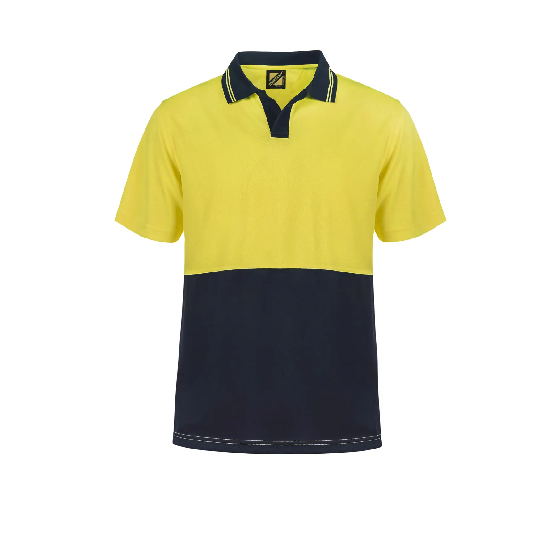 Hi Vis Short Sleeve Food Industry Micromesh Polo Navy Yellow Front