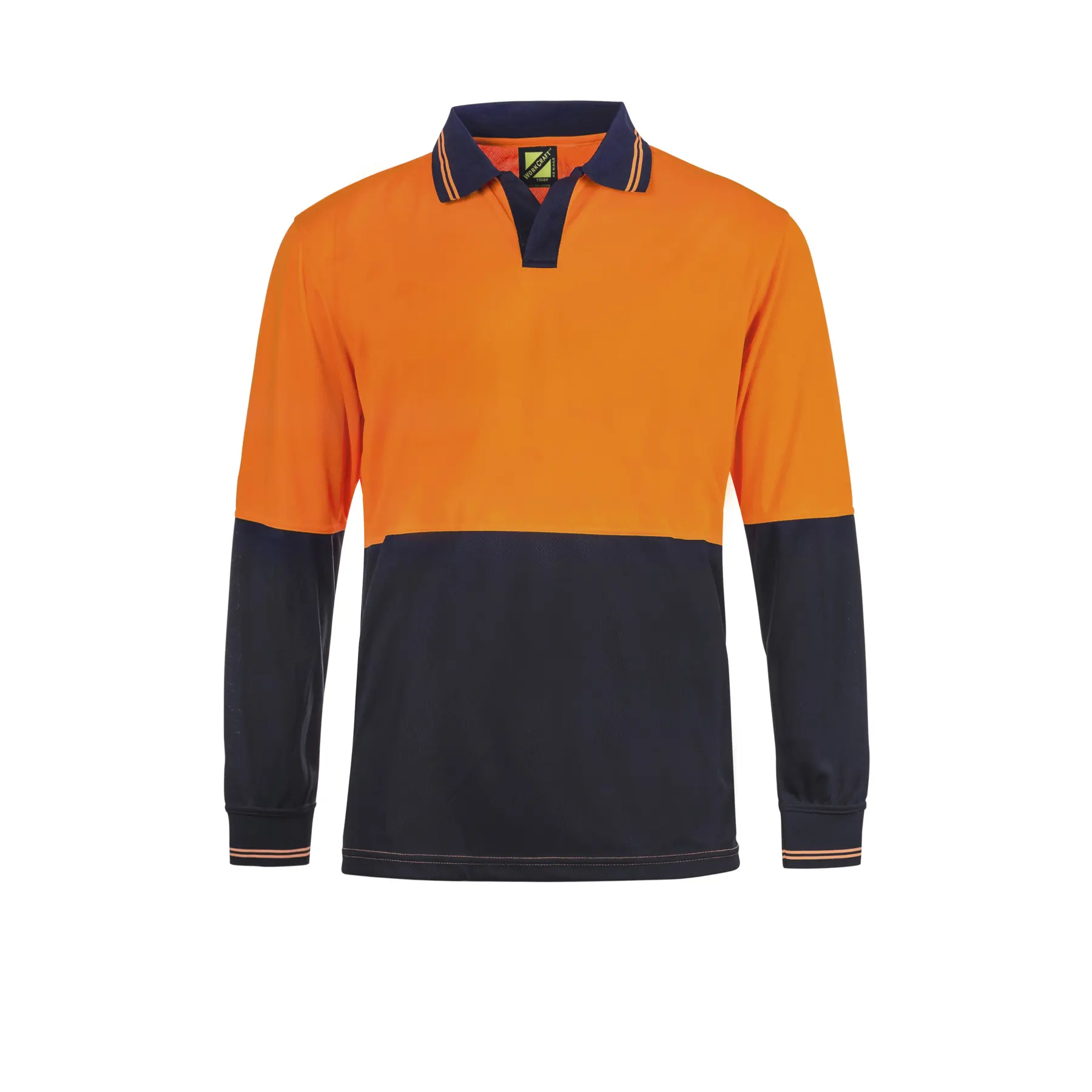 Hi Vis Long Sleeve Food Industry Micromesh Polo Navy Orange Front