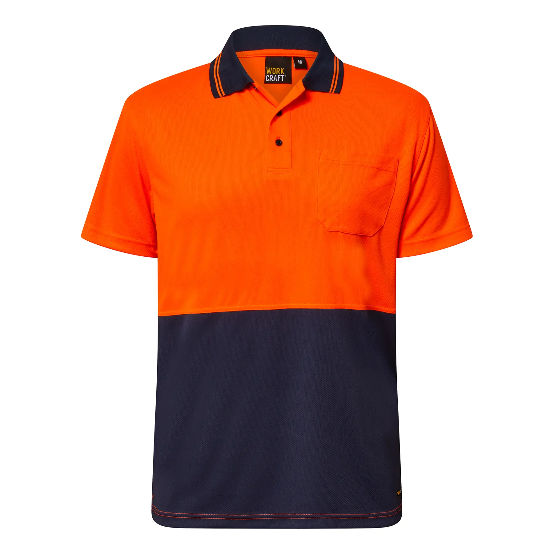 Hi Vis Lightweight Short Sleeve Micromesh Polo With Pocket Navy Orange Front