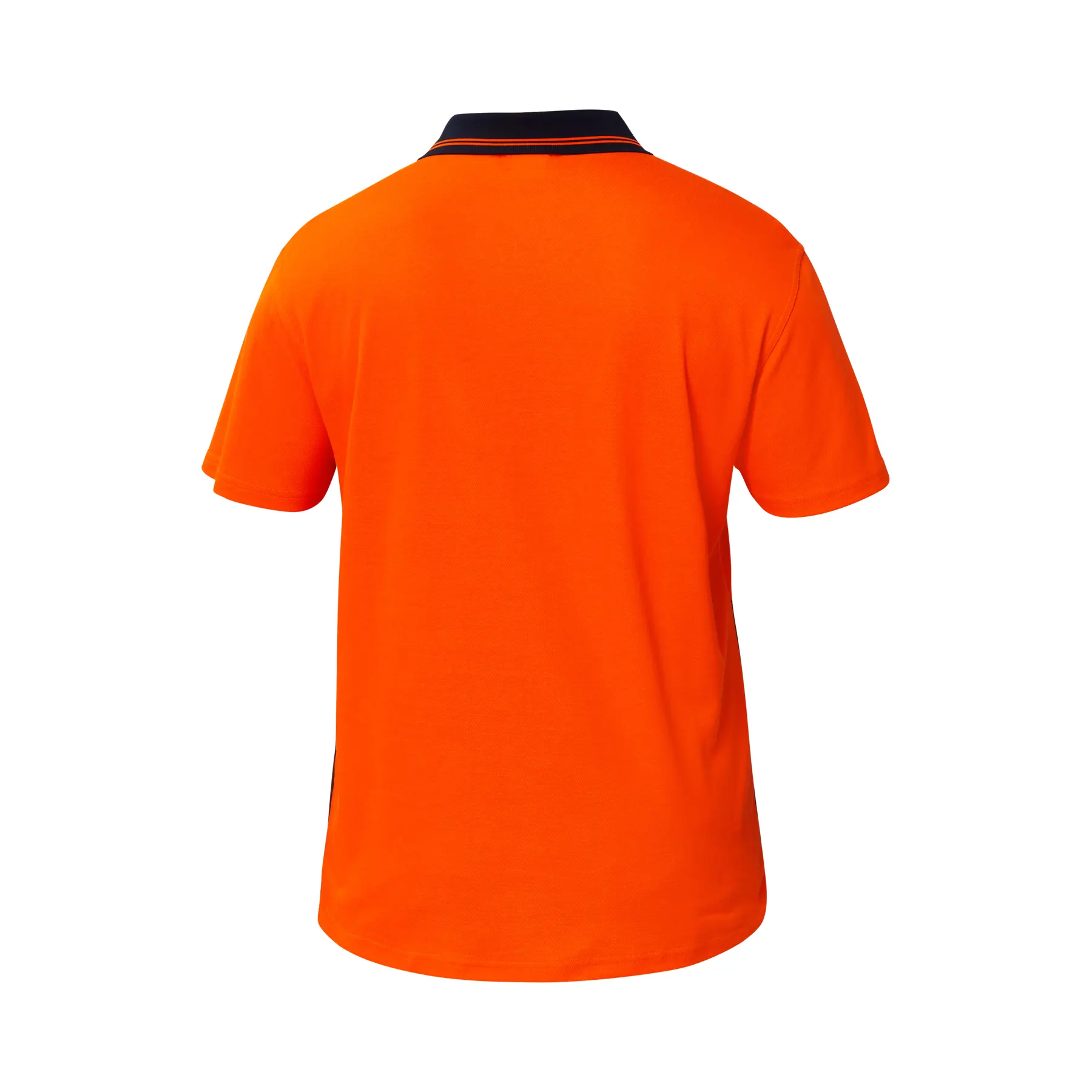 Hi Vis Short Sleeve Cotton Back Polo With Pocket Navy Orange Front