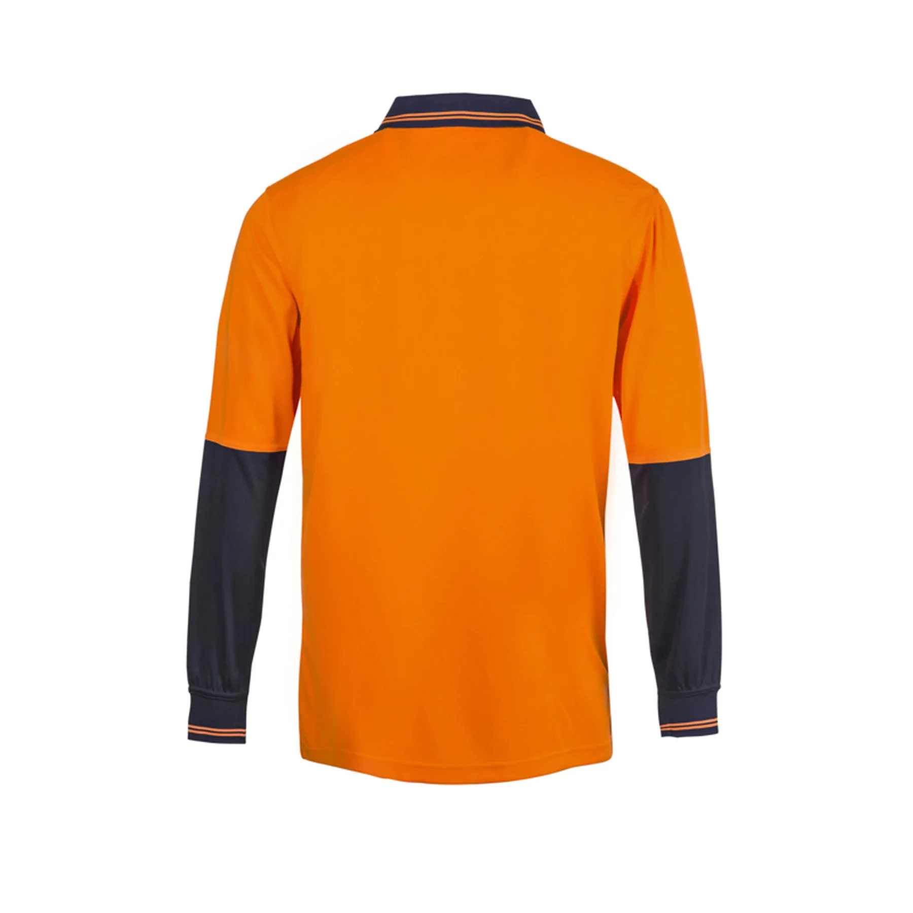 Hi Vis Long Sleeve Cotton Back Polo With Pocket Navy Orange Front