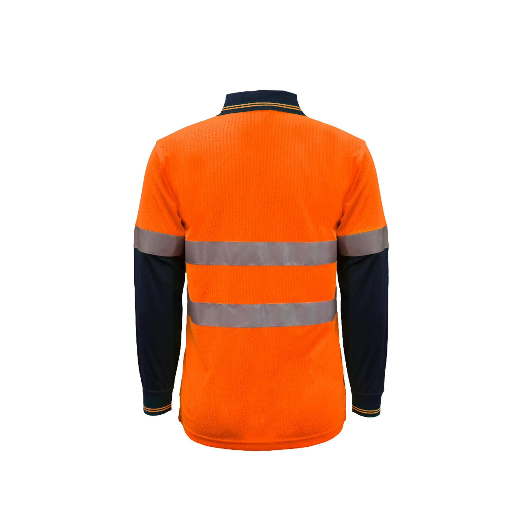 Hi Vis Long Sleeve Micromesh Reflective Polo With Pocket Navy Orange Front