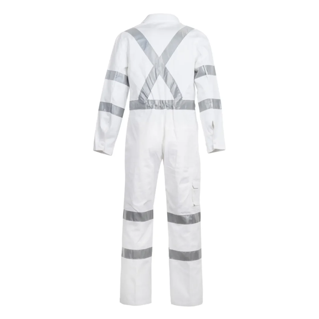 Hi Vis Cotton Drill Reflective Coverall With X Pattern White Front