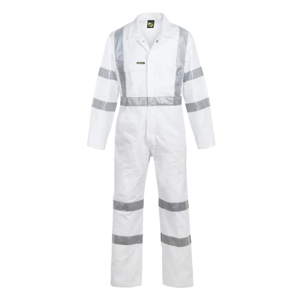 Hi Vis Cotton Drill Reflective Coverall With X Pattern White Front