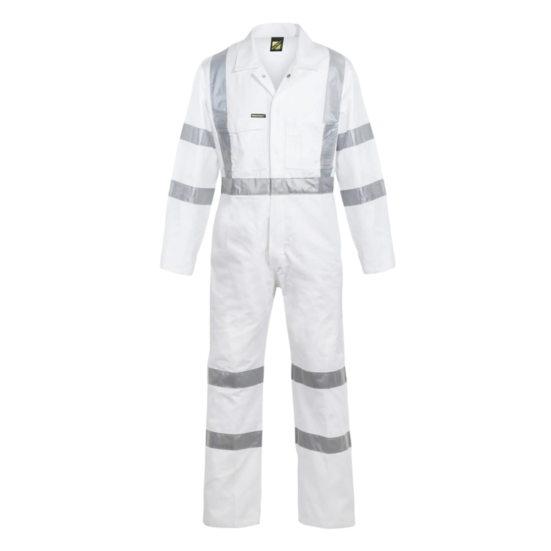 Hi Vis Cotton Drill Reflective Coverall With X Pattern White Front
