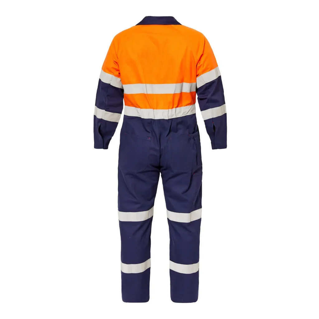 Hi Vis Two Tone Cotton Drill Coveralls With Industrial Laundry Reflective Tape Orange Front