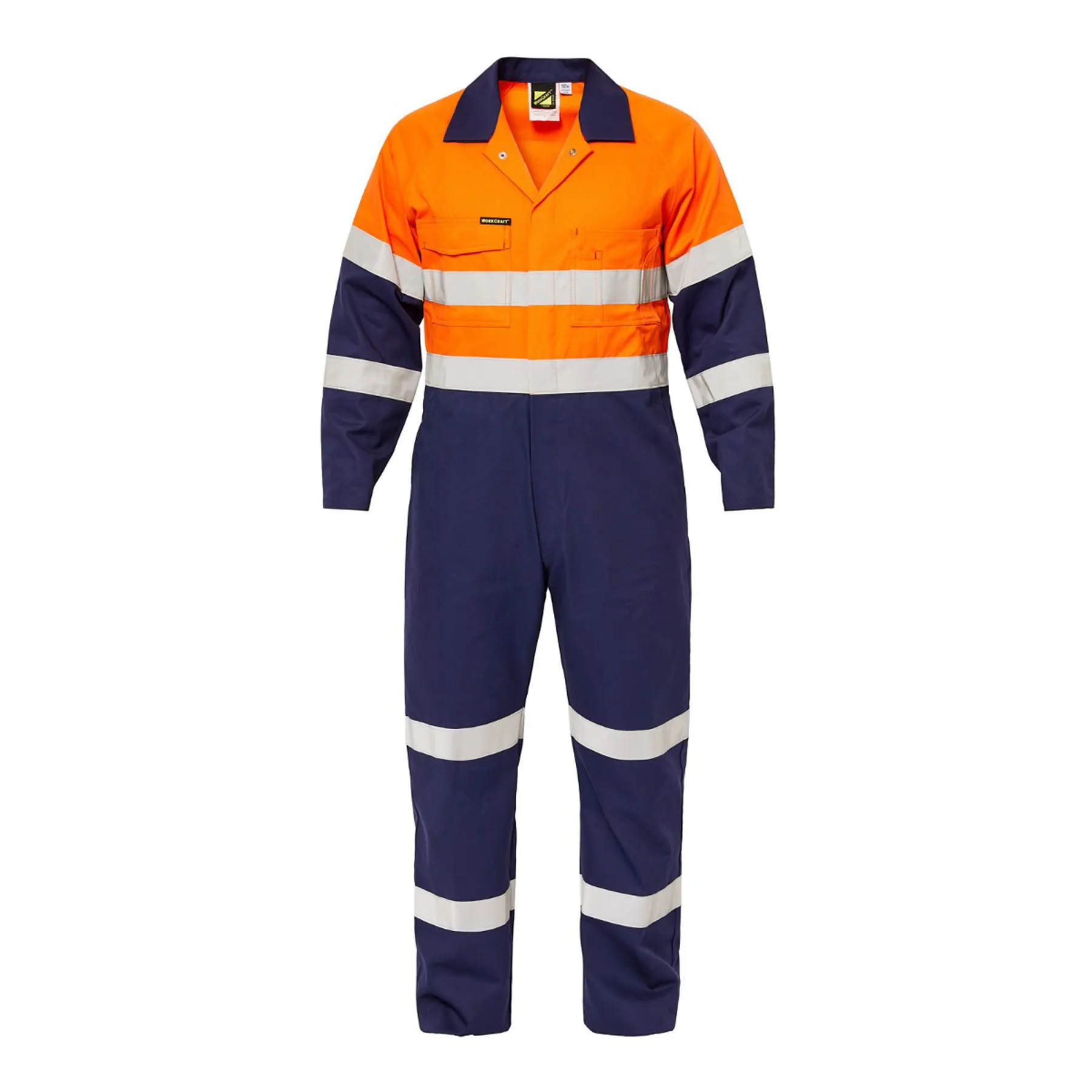 Hi Vis Two Tone Cotton Drill Coveralls With Industrial Laundry Reflective Tape Orange Front