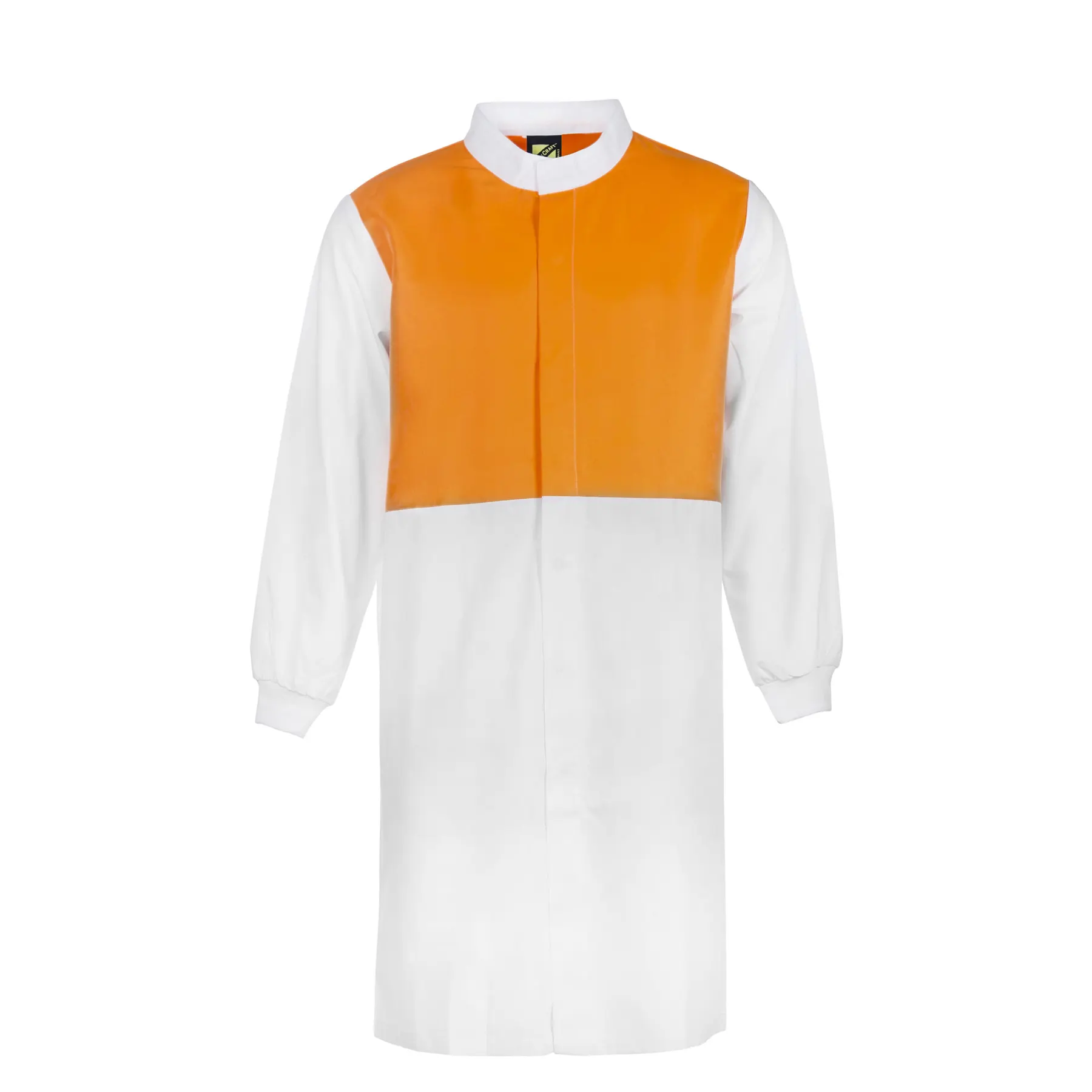 Hi Vis Long Sleeve Food Industry Long Length Dustcoat With Mandarin Collar Front