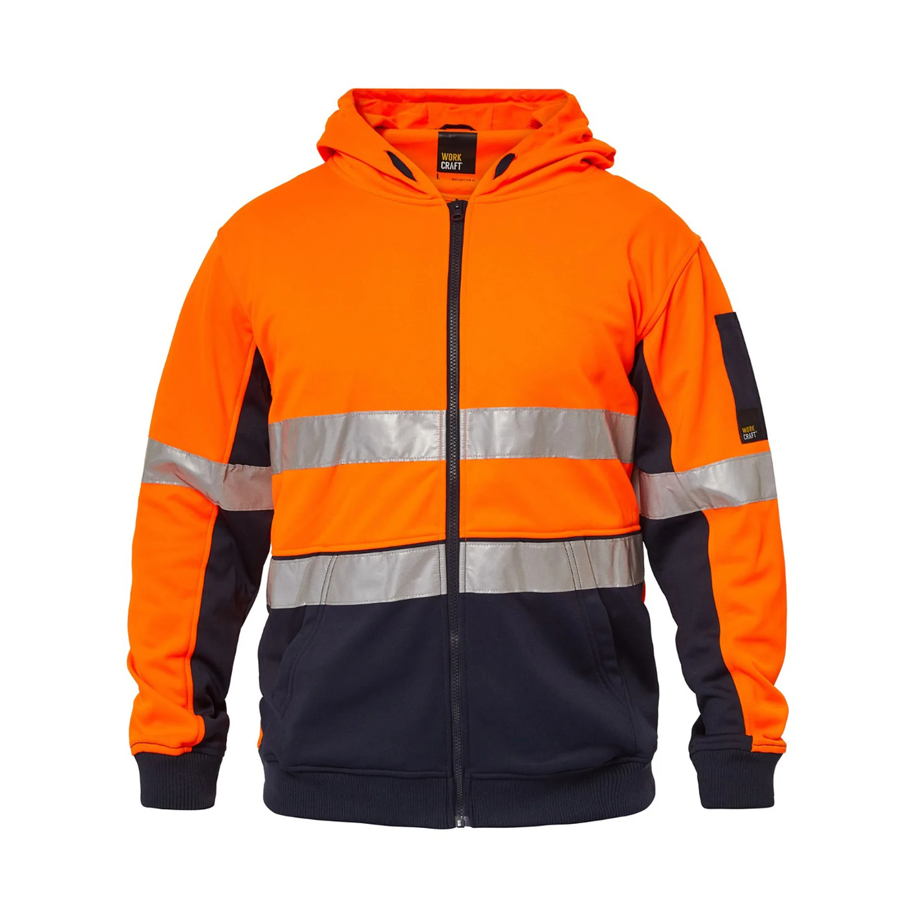 Hi Vis Reflective Hoodie Navy Orange Front