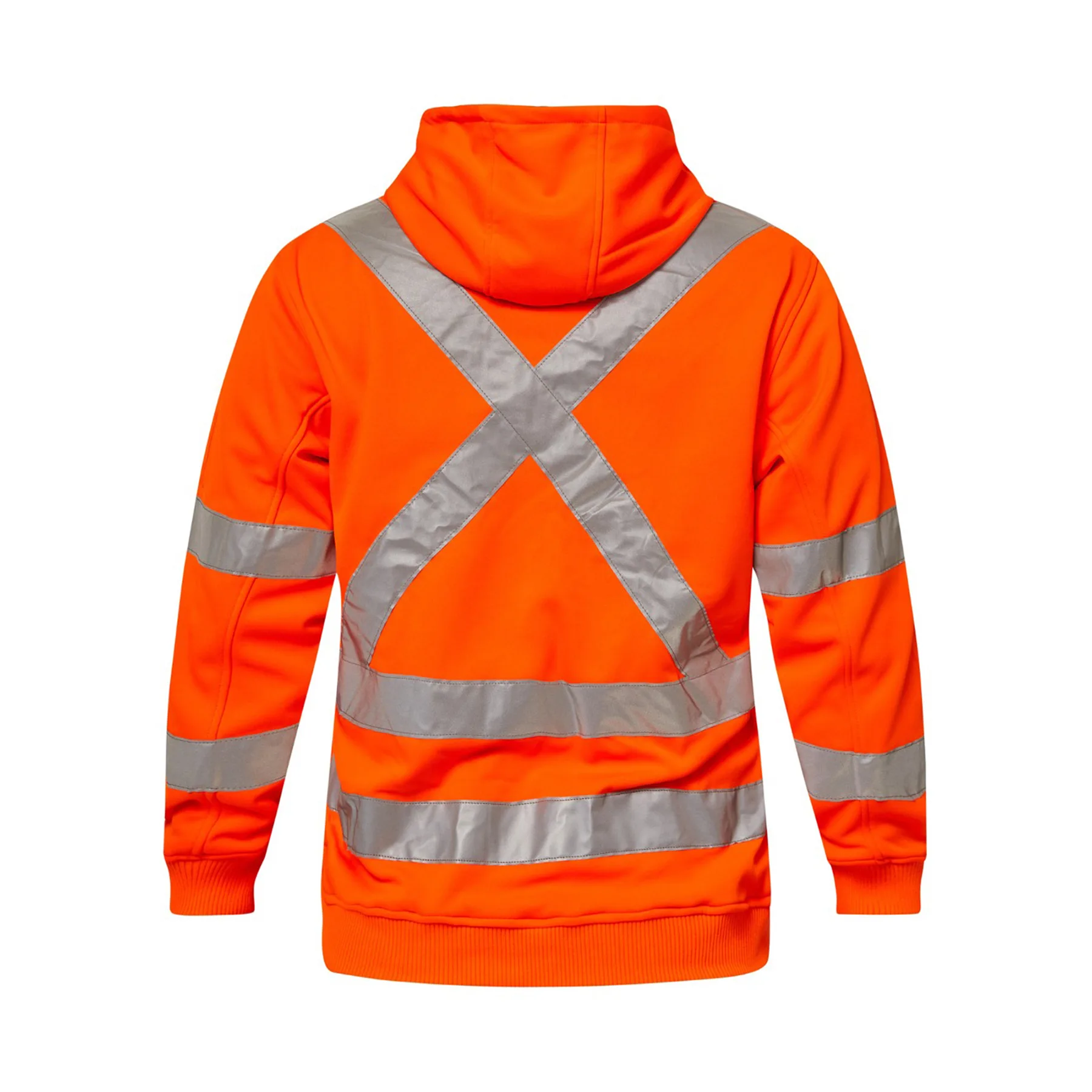 Hi Vis Zip Hoodie With Reflective X Pattern Orange Front
