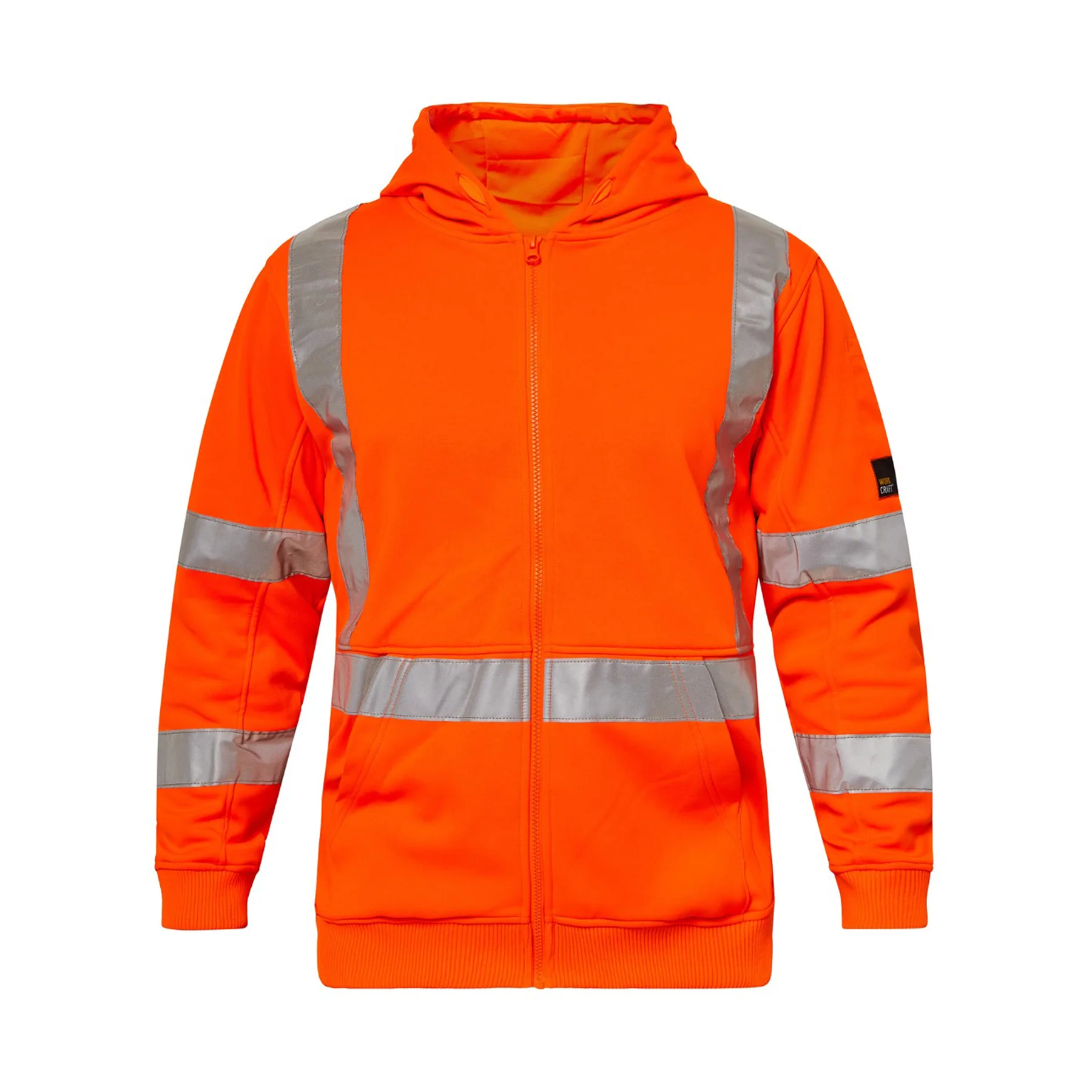 Hi Vis Zip Hoodie With Reflective X Pattern Orange Front