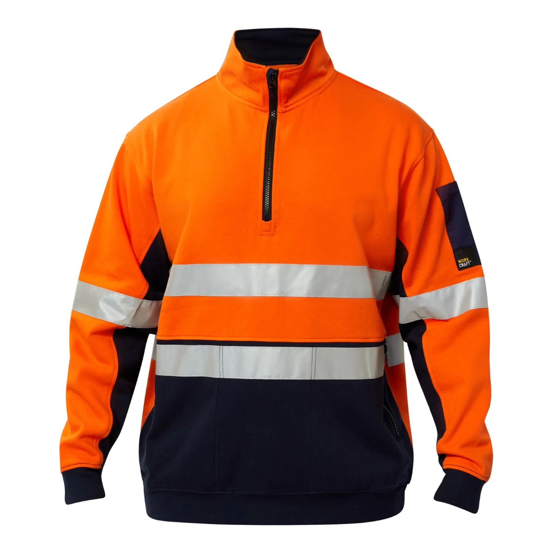 Hi Vis Half Zip Cotton Reflective Pullover Navy Orange Front