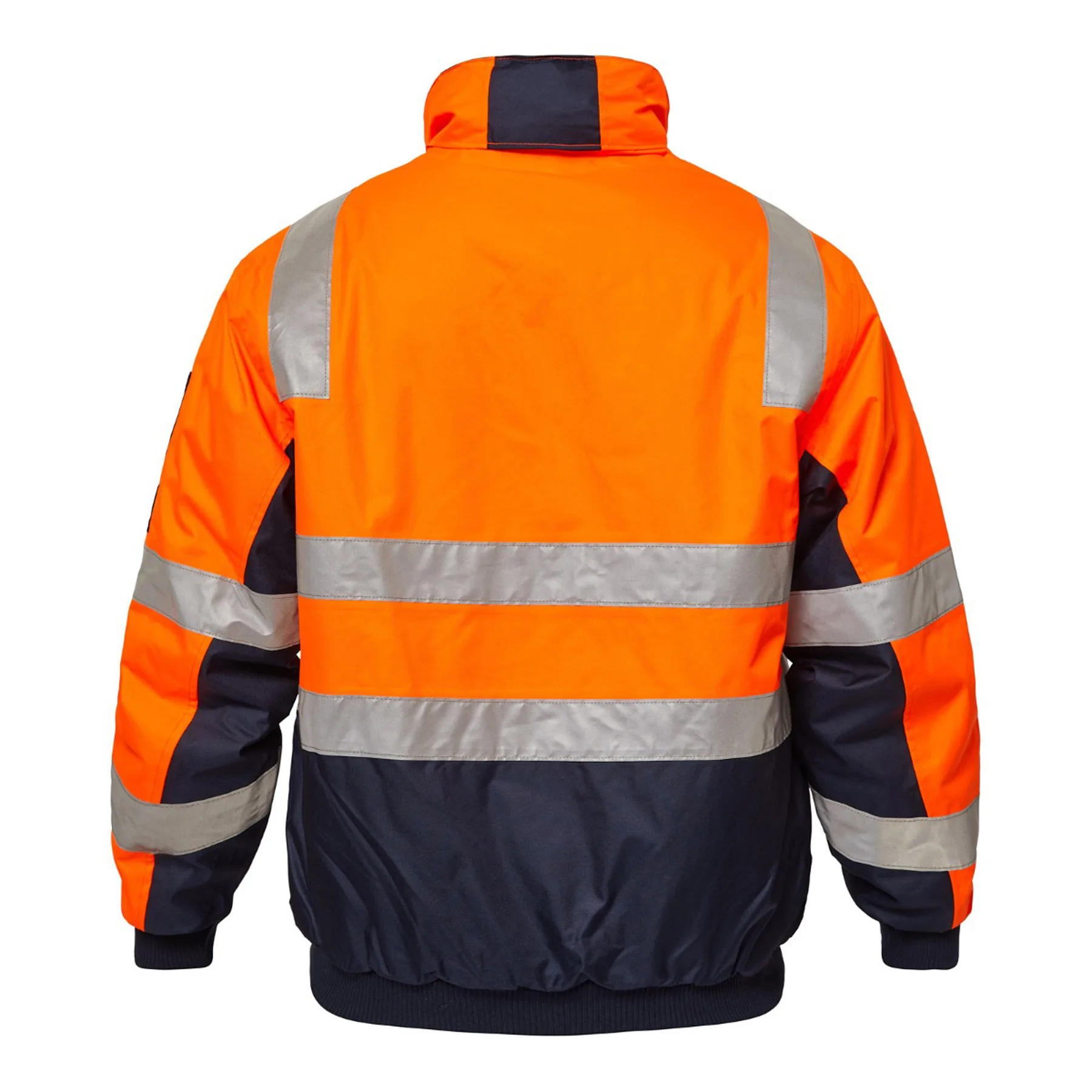 Hi Vis Modern Reflective Bomber Jacket Navy Orange Front